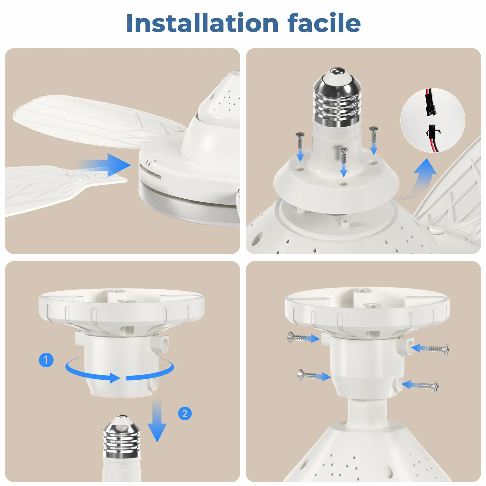 GOODEA Ventilateur de Plafond avec Lumière et Télécommande 81cm, E27, 2500LM Silencieux pour Salon Chambre