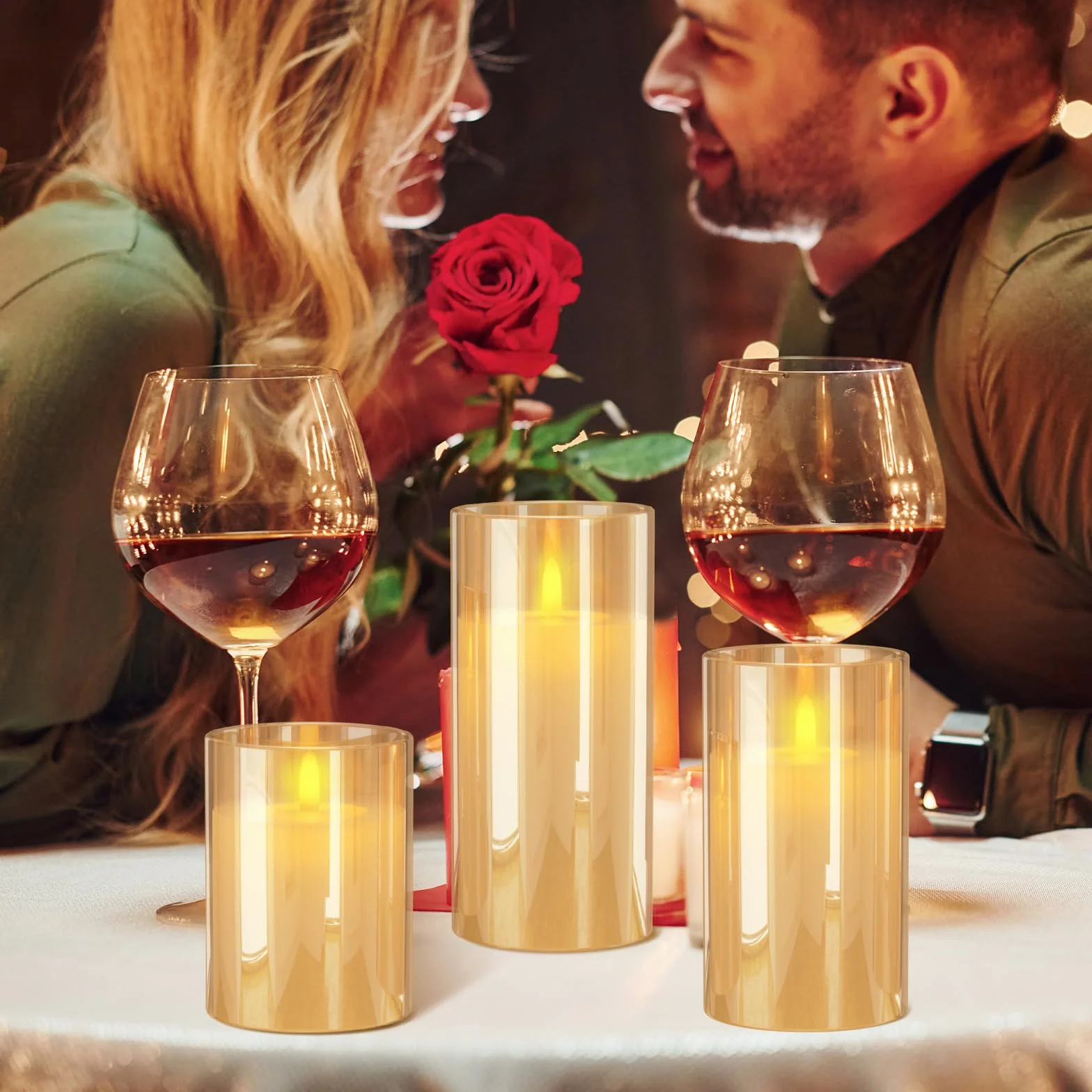 EXTSUD Bougies LED Sans Flamme Rechargeable Lot de 3 avec Télécommande et Minuterie, Bougies Décoratives en Verre Jaune