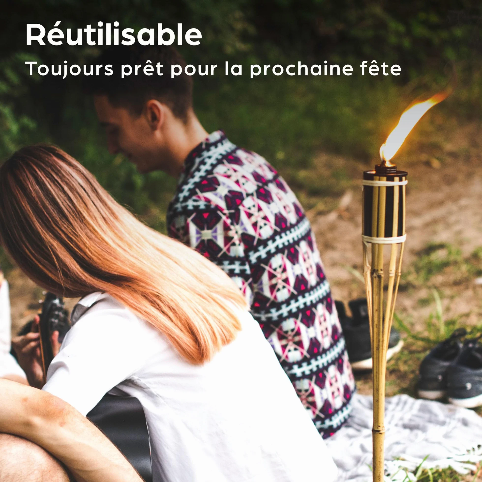 Torches de Jardin en Bambou avec 10 Mèche - Longue Durée de Combustion - Torches à Huile pour l’extérieur