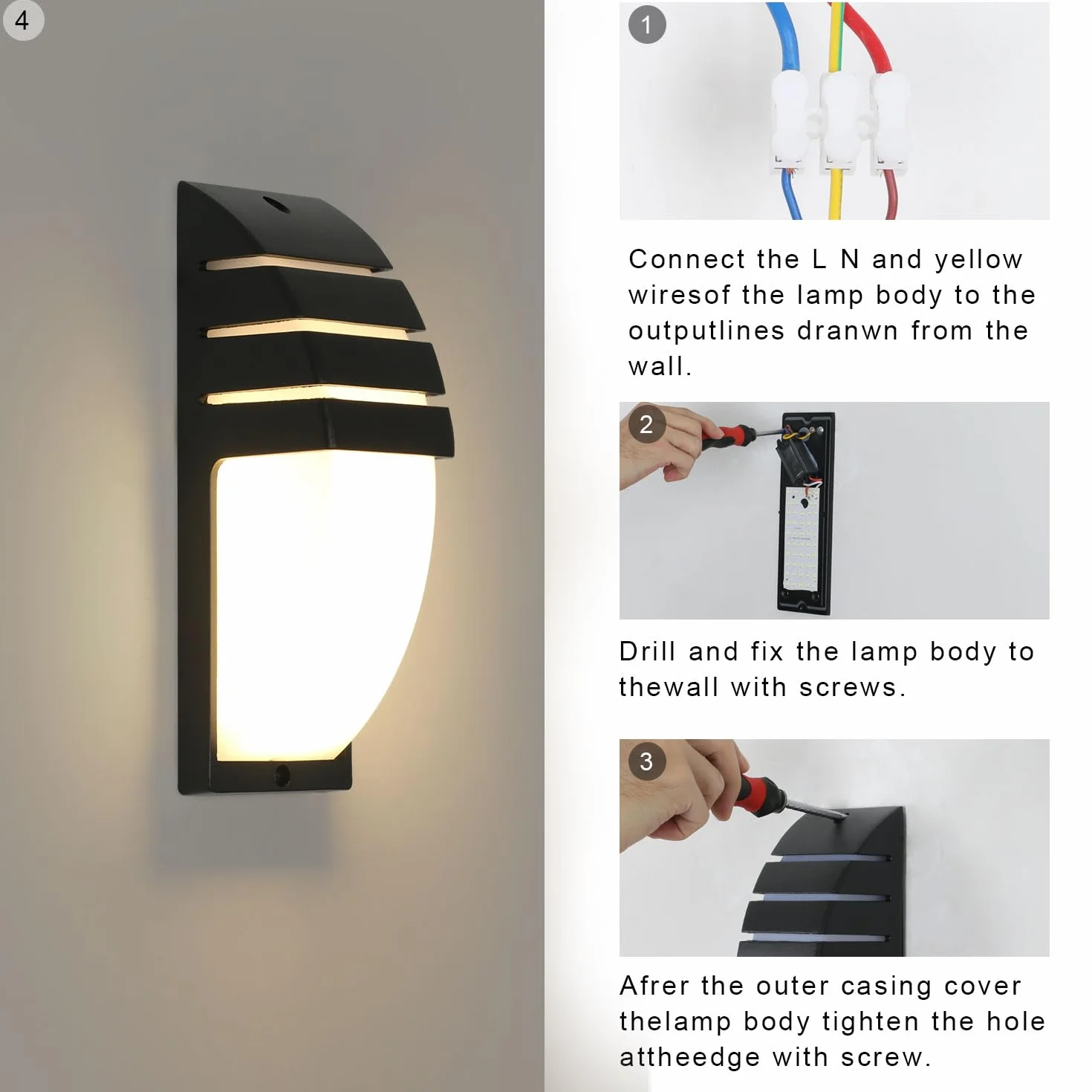 Comely 12W Applique Murale LED IP65 Etanche, Lumière Blanche Chaude 3000K