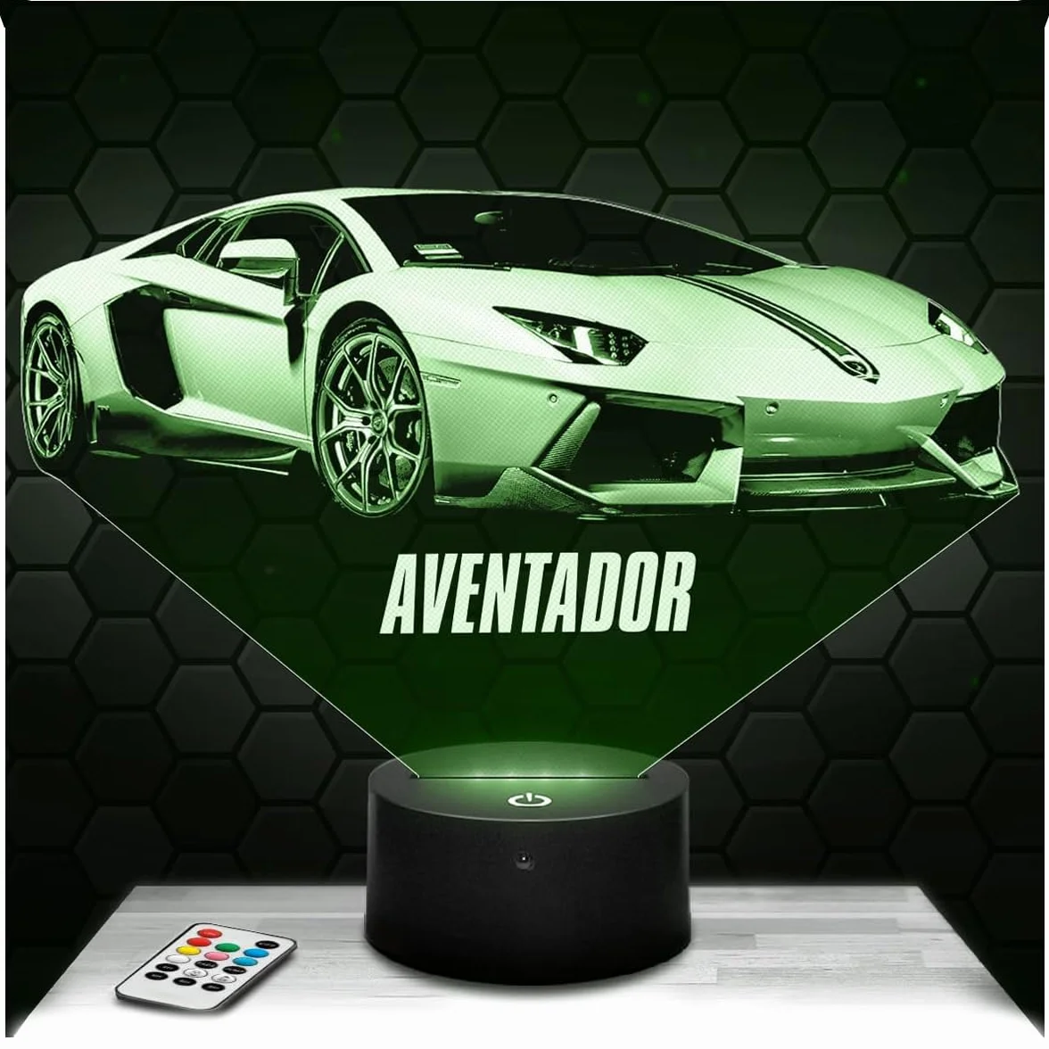 Lampe 3D Voiture Sportive Aventador, Veilleuse Tactile LED Illusion Effet Hologramme, Idée Cadeau Fan Automobile