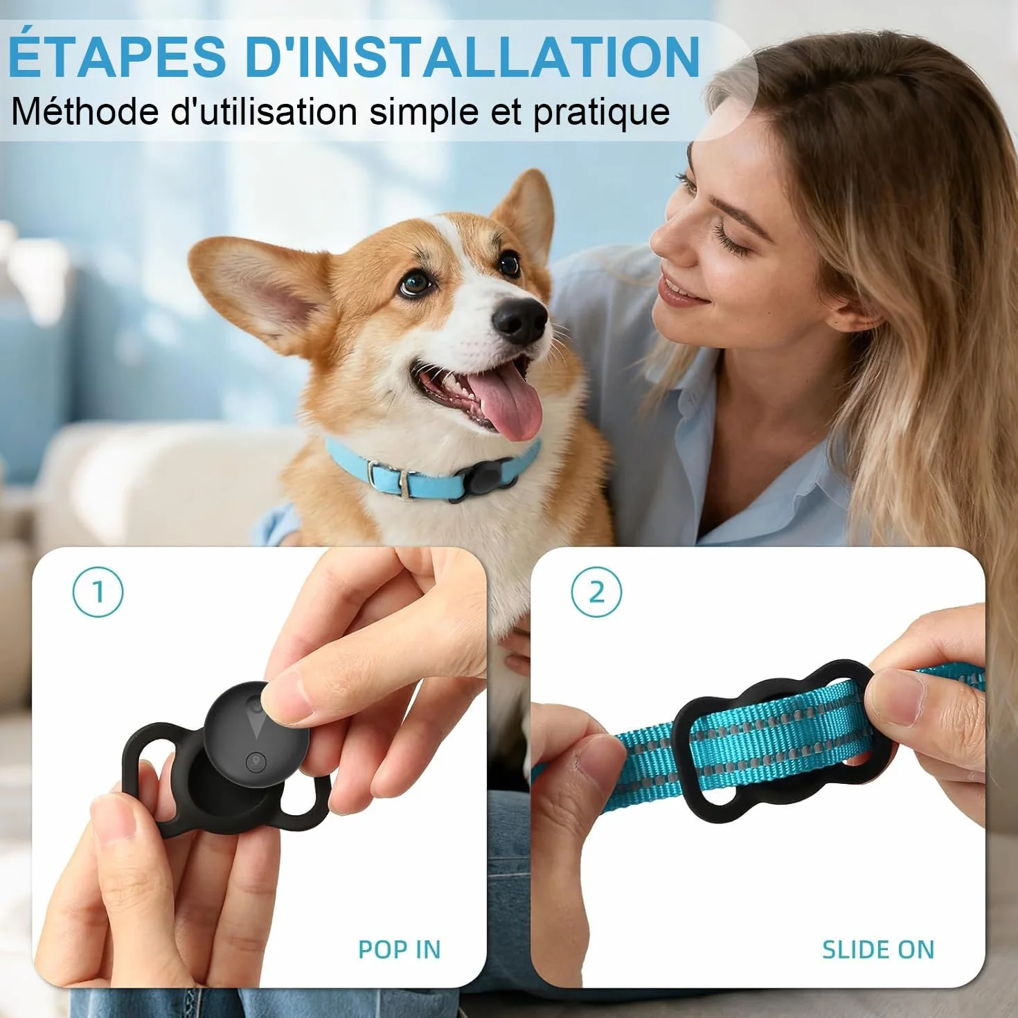Collier GPS Chien Suivi Intelligent Localisation Temps Réel Longue Autonomie étanche Noir Compatible iOS Android