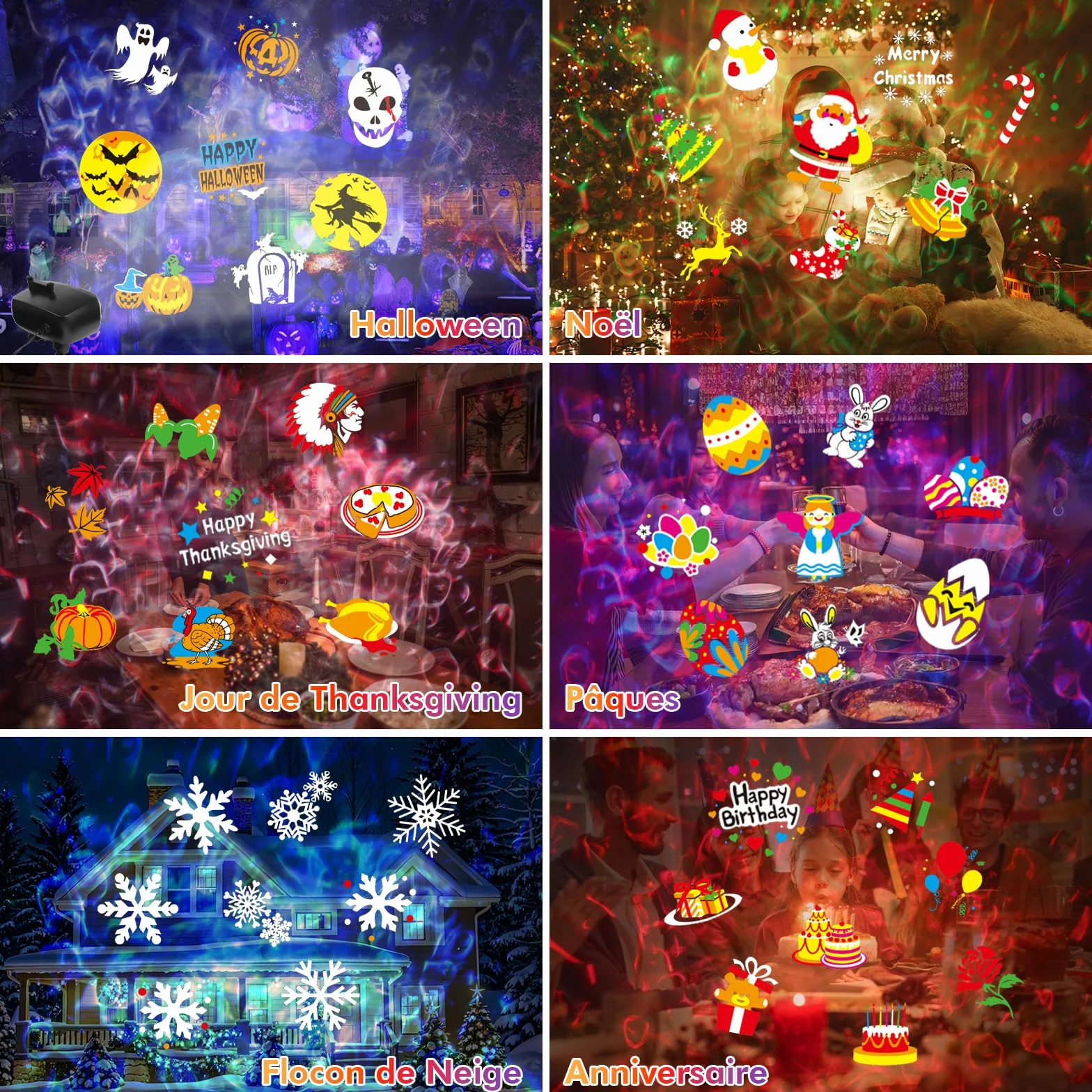 Projecteur Extérieur Intérieur Étanche 12 Diapositives 10 Couleurs Vagues Télécommande Noël Halloween