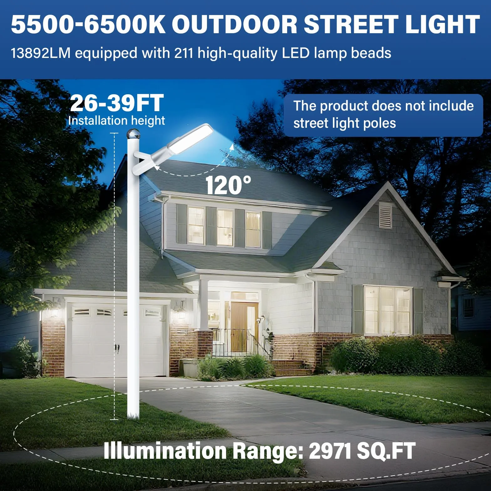 Willpower LED Réverbère Lampadaire Exterieur 200W 13892LM Spot Blanc Froid 6000K IP66 Projecteur