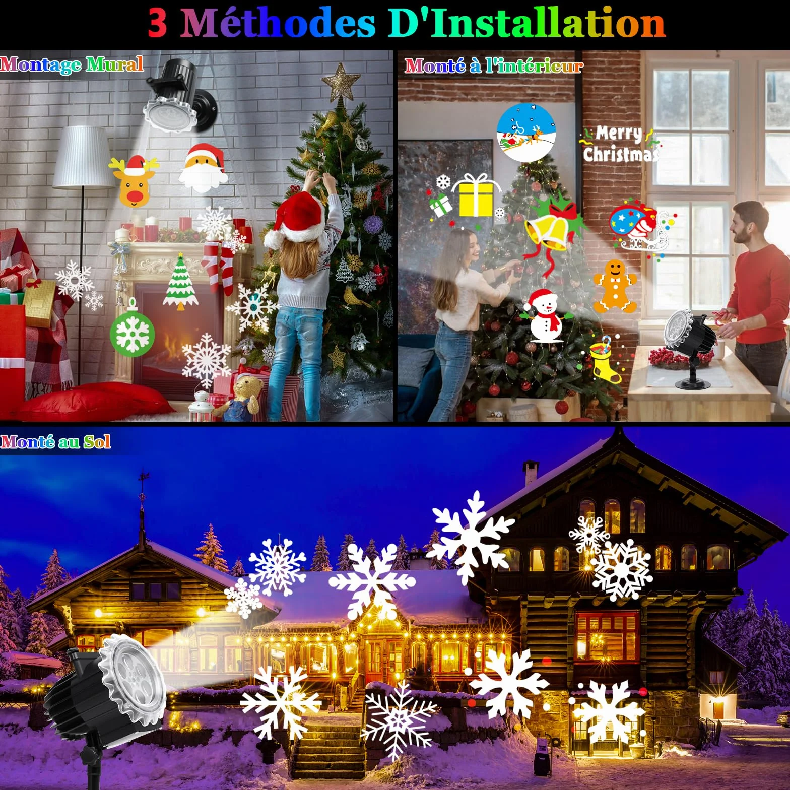 Projecteur Noël Extérieur Intérieur Étanche 12 HD Diapositives Télécommande Lampe Flocon Neige Décoration Halloween Anniversaire