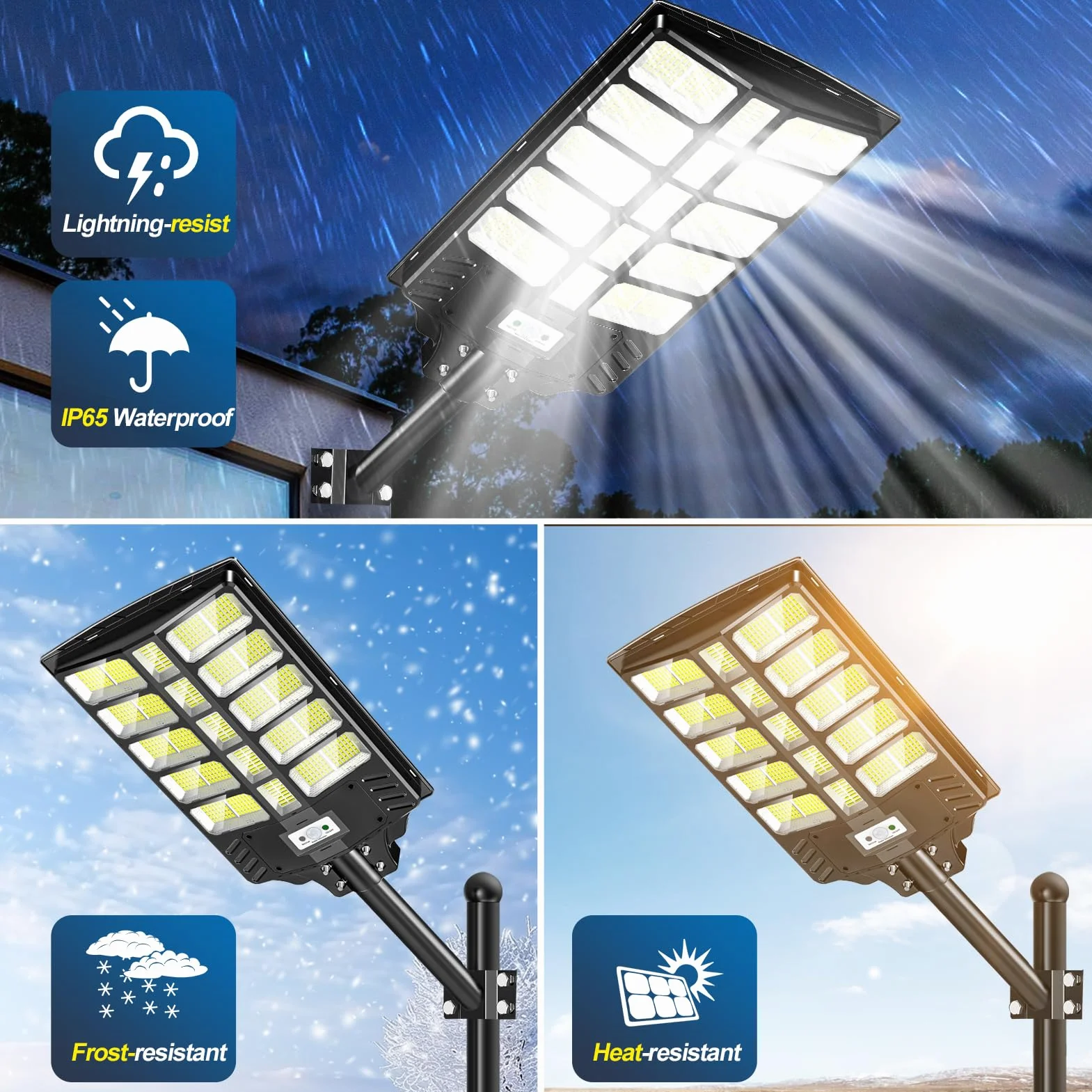 LED Réverbères Solaire Exterieur 1200W 6500K IP67 avec Télécommande Détecteur de Mouvement Étanche