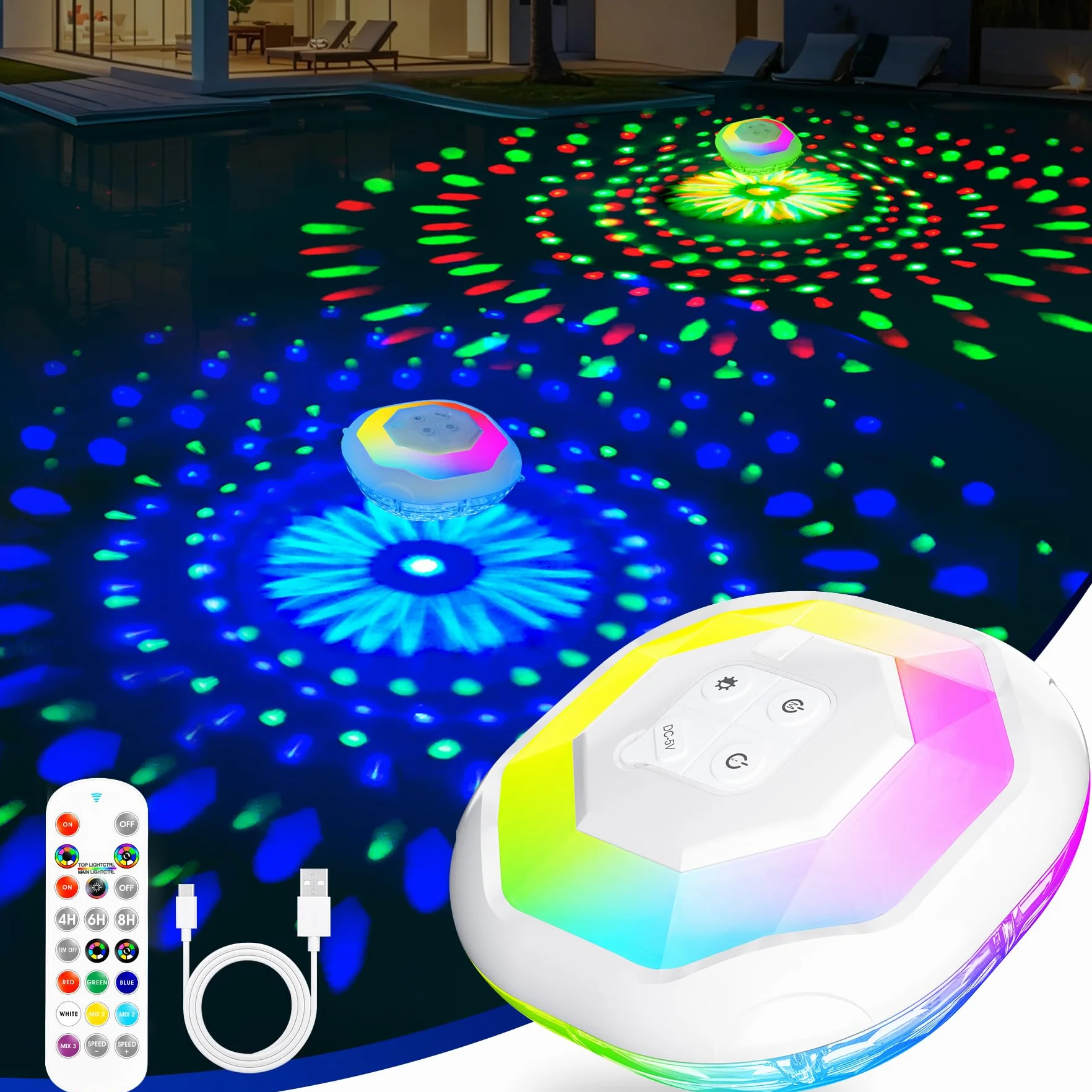 DeeprBetter Lampe Piscine Flottante LED IP68 Rechargeable sans Fil avec Télécommande