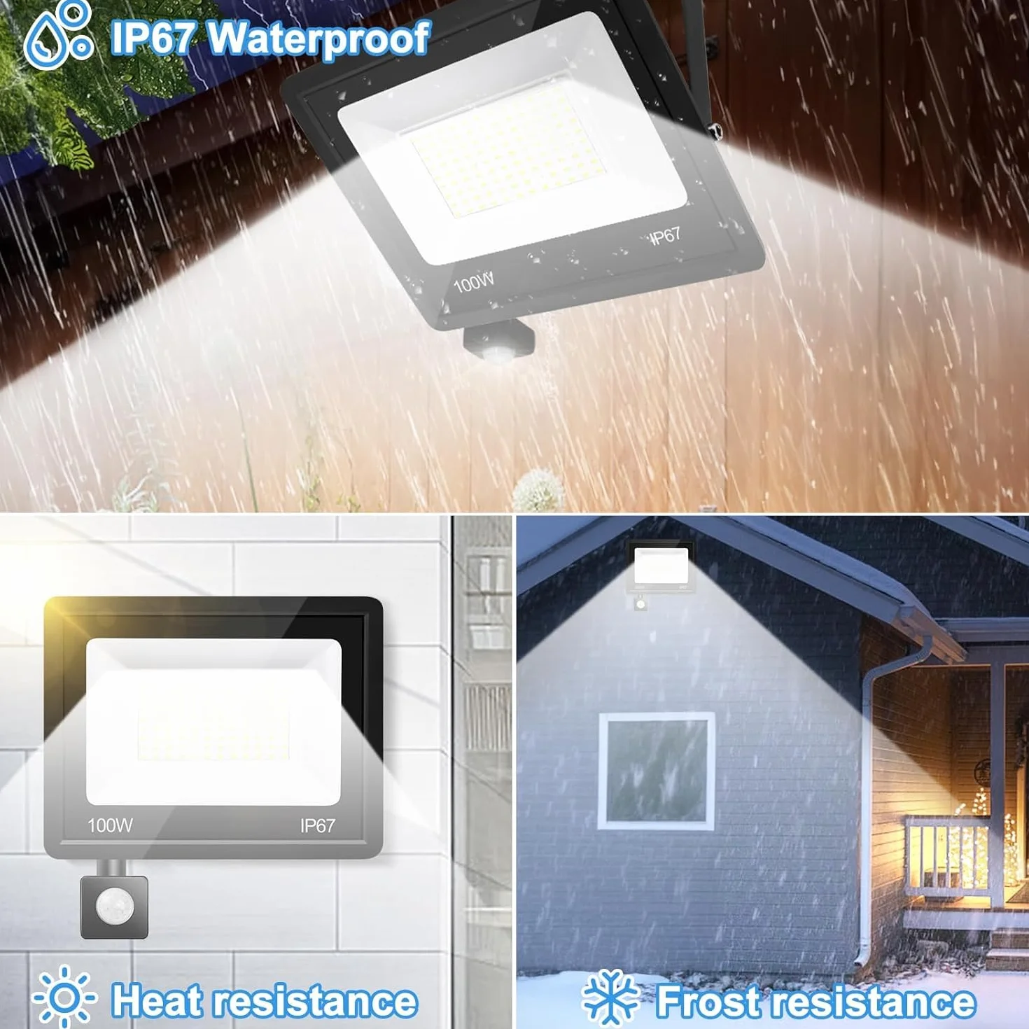 Projecteur LED Exterieur Detecteur de Mouvement 100W 10000LM 7000K IP67 Etanche Eclairage Exterieur