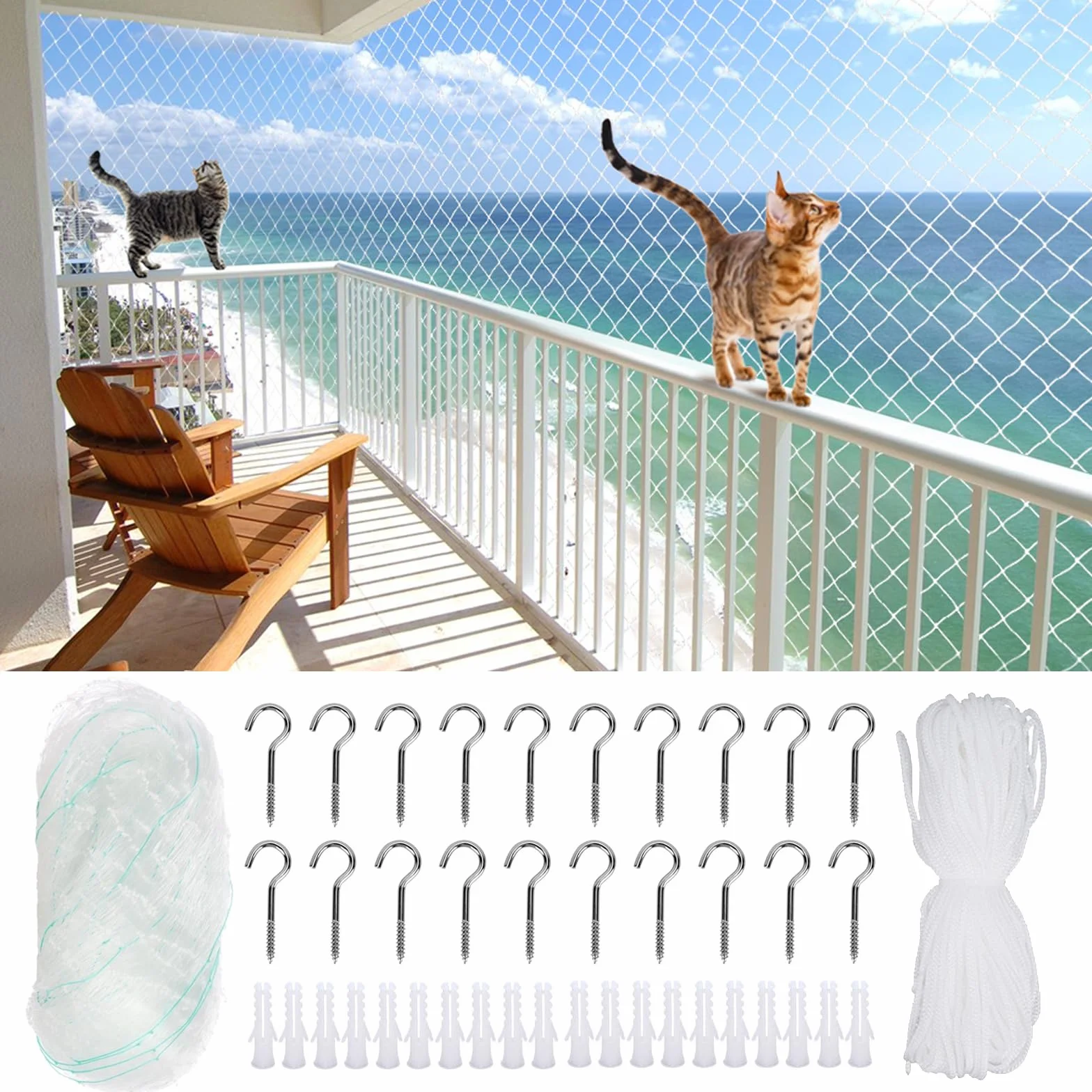Filet de Protection Chat Transparent 3 x 8 m pour Balcon