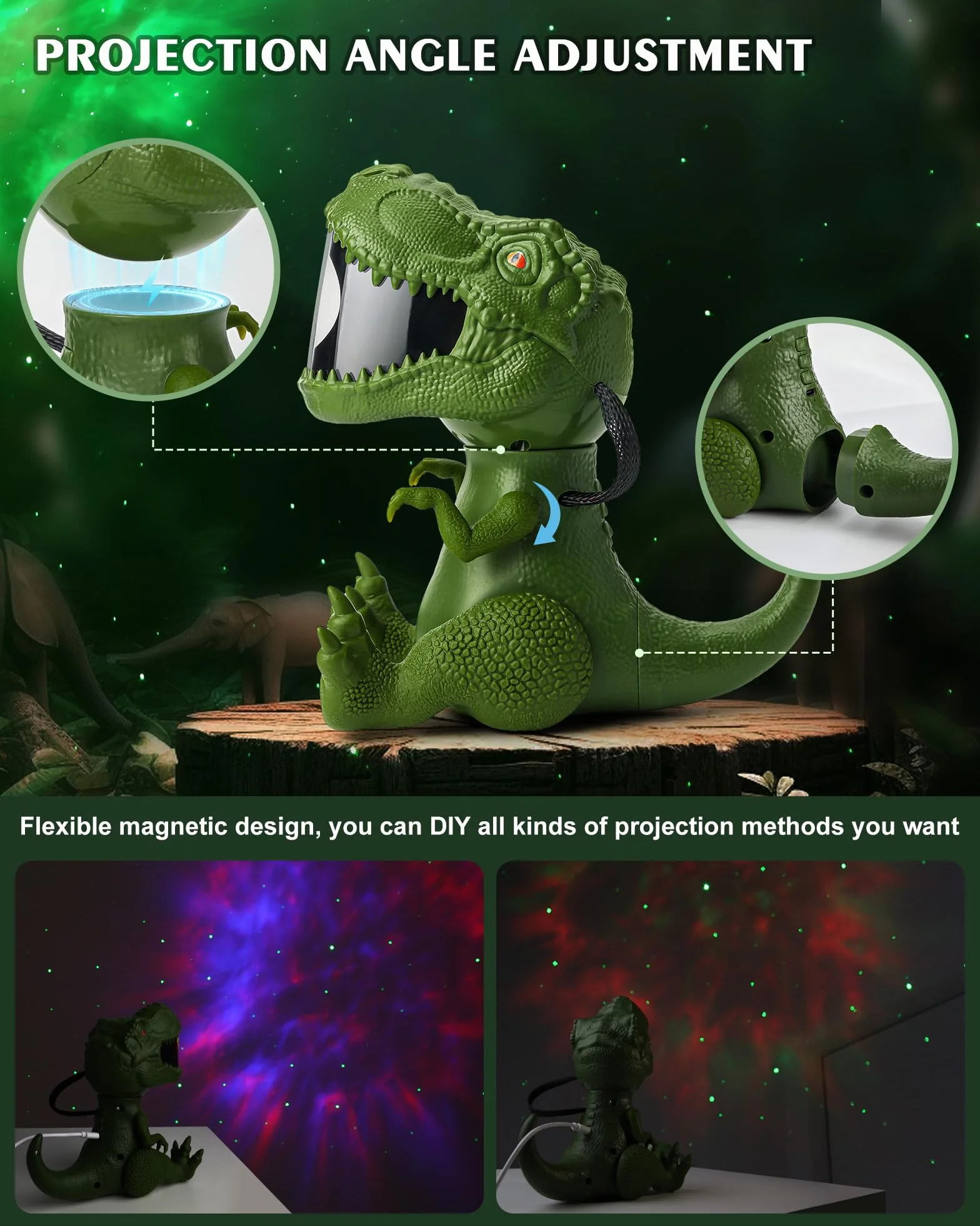 Projecteur Ciel Étoilé Dinosaure Galaxie avec Nébuleuse et Étoile Minuterie Télécommande Angle Réglable Veilleuse