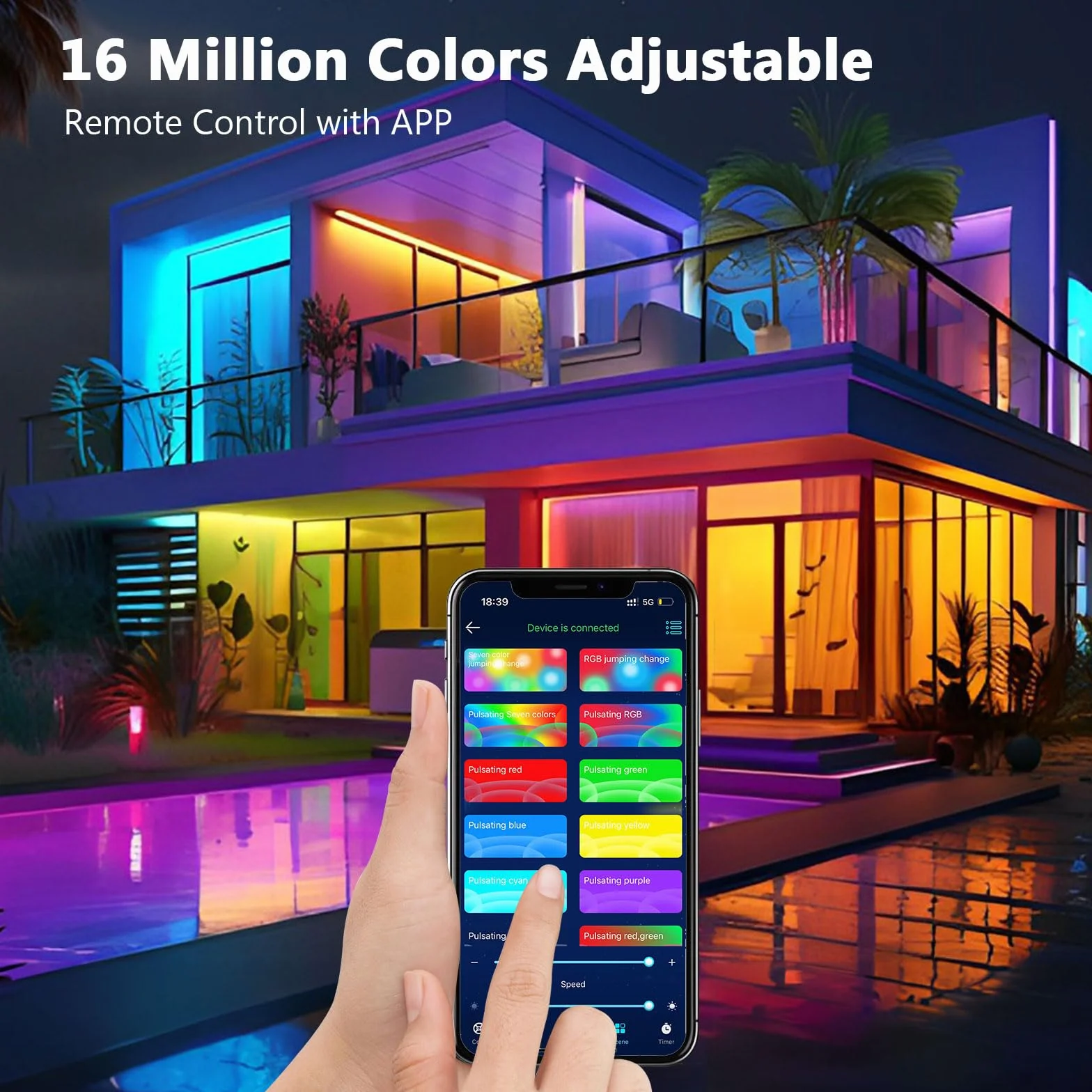 Ruban LED 20m RGB Bluetooth APP Télécommande 44 Touches Bande Lumineuse Chambre Décoration Gaming