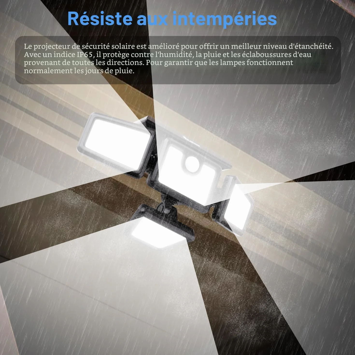 AmeriTop Lumières Solaires Extérieur LED Détecteur de Mouvement 4 Têtes IP65
