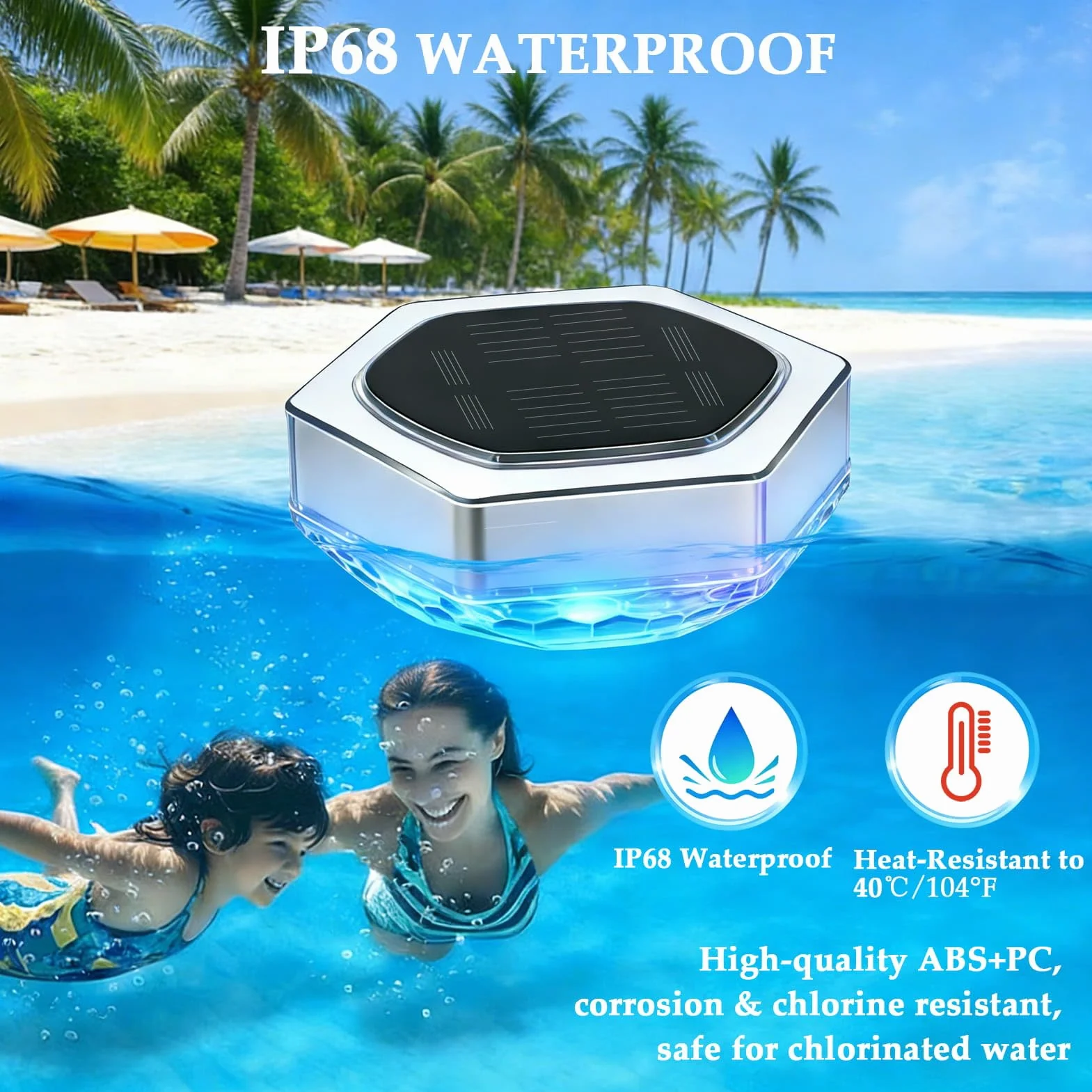 Lumiere Piscine Flottante Solaire IP68 Étanche Lampe Piscine avec Télécommande 3 RGB Modes 7 Couleur LED