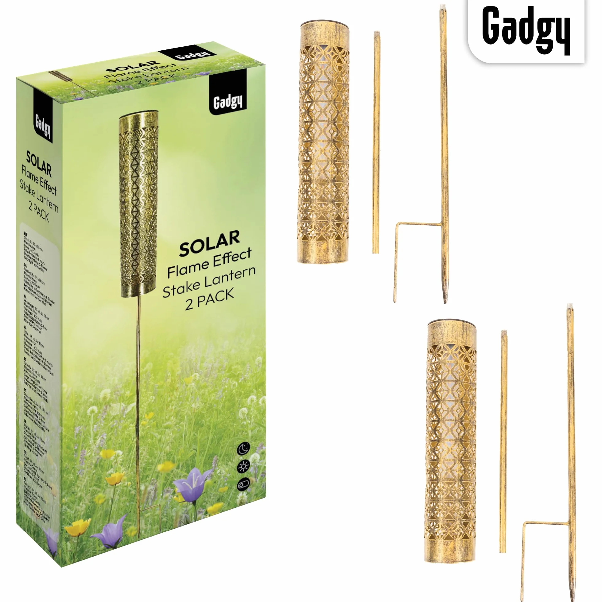 Lampes Solaires de Jardin avec Effet Flamme mobile – Lot de 2 Torches LED Extérieures en Métal