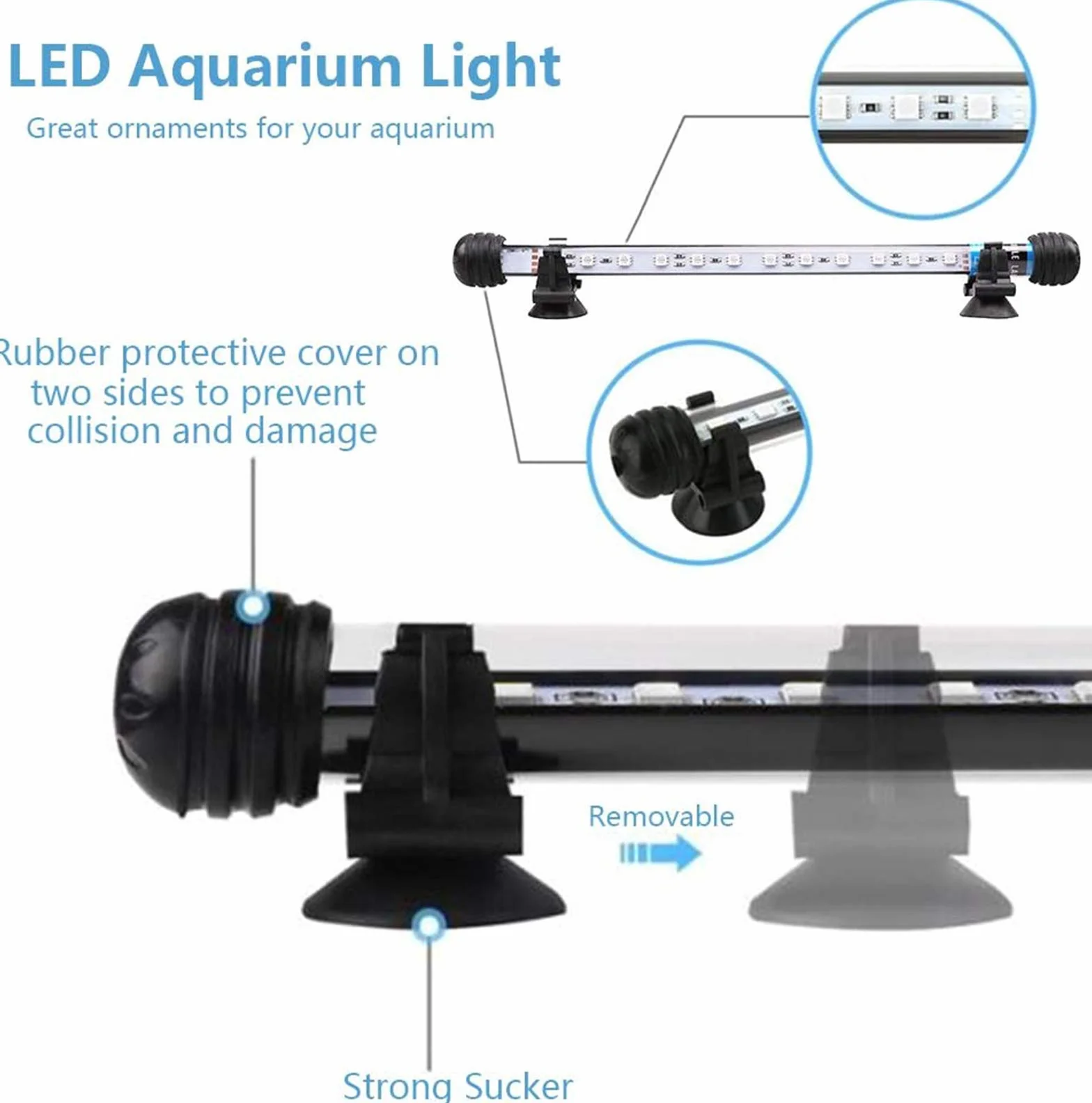 SolarNovo LED Aquarium Lampe Tube Étanche RGB 1.8x112cm avec Télécommande