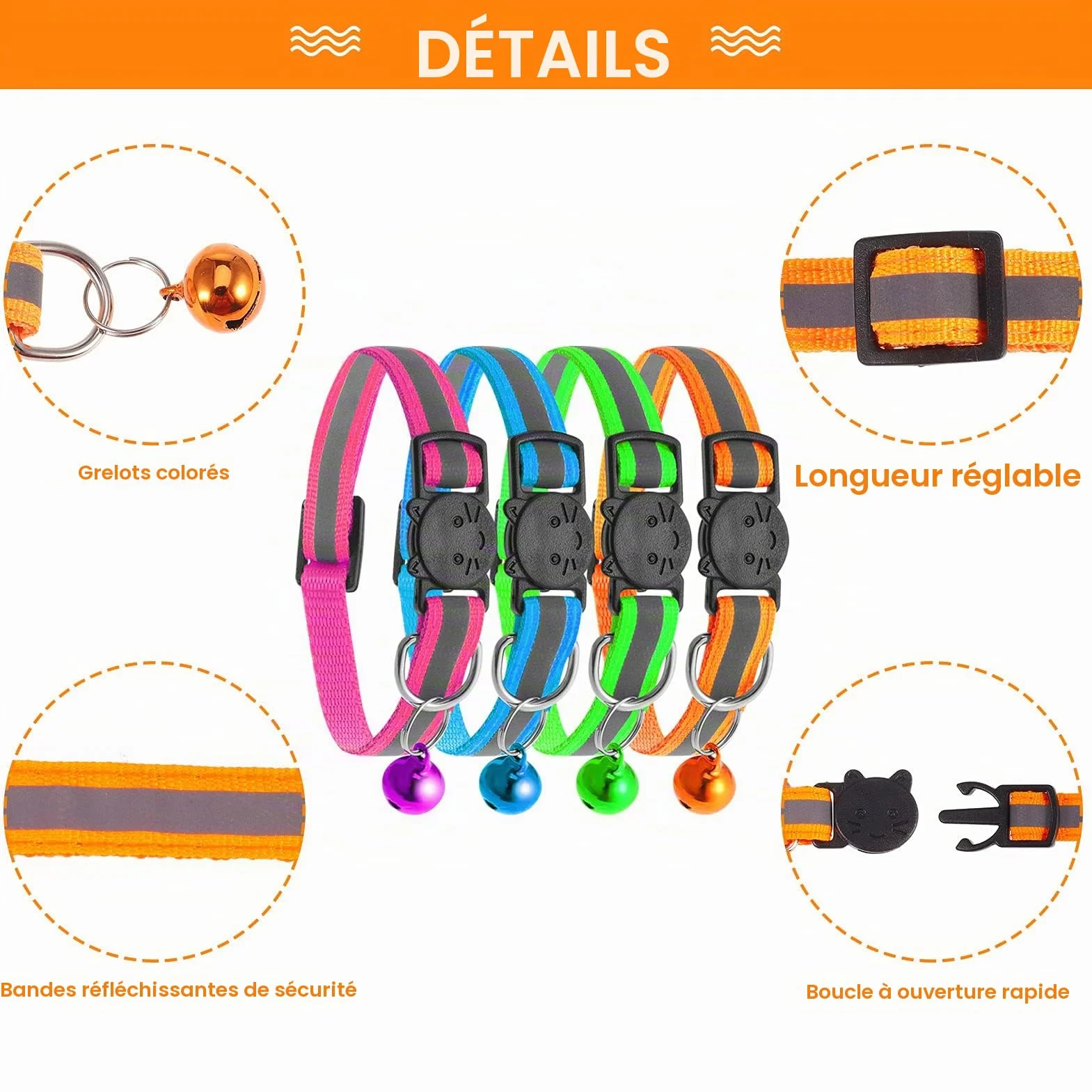 SOSPIRO Collier Anti-étranglement pour Chat avec Sangle Réfléchissante et Boucle à Dégagement Rapide - 12 Pièces