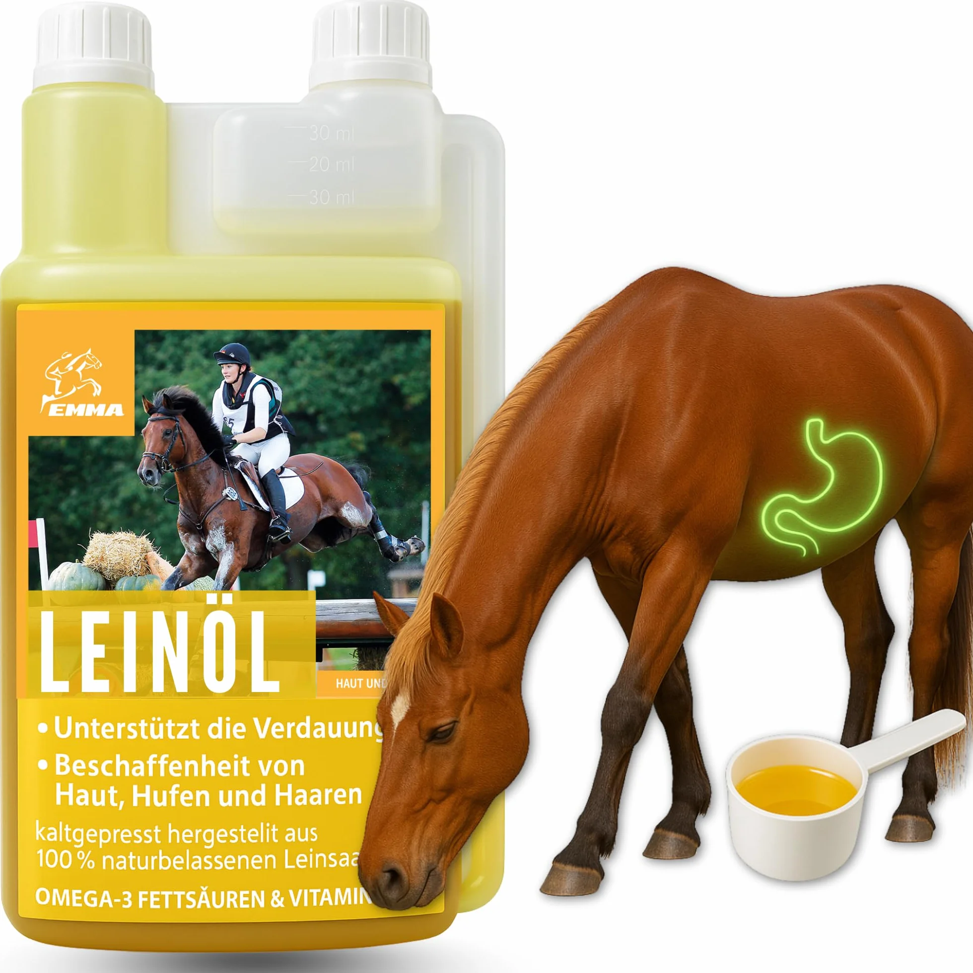 Huile de Lin Chevaux Chiens Chats 1L pressée à Froid Oméga 3 Acides Gras