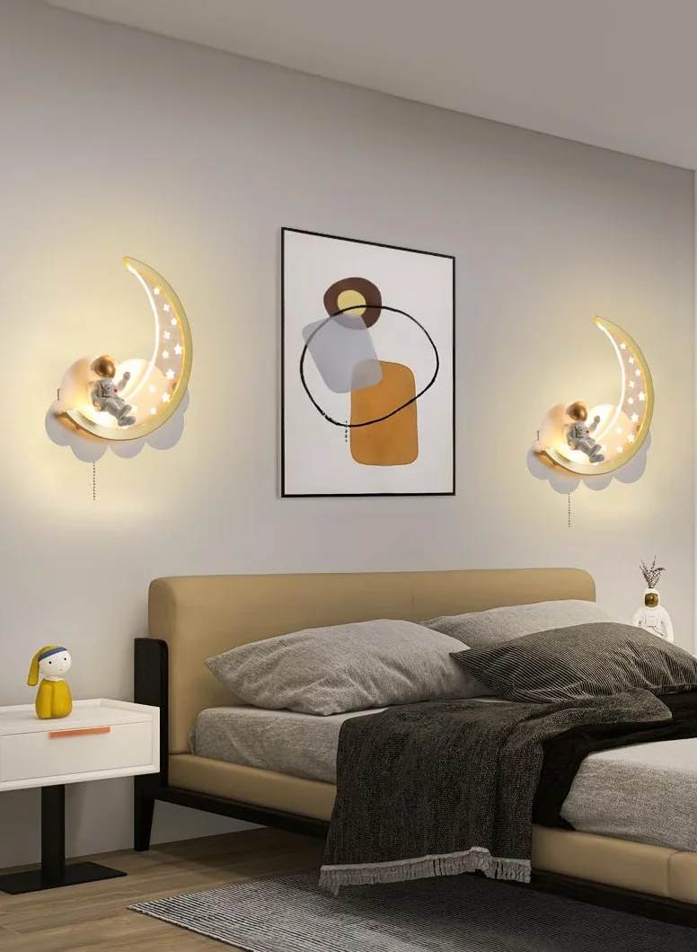 Applique Murale LED Dimmable avec Interrupteur Lampe de Chevet Chambre Nuage Astronaute Veilleuse Enfant