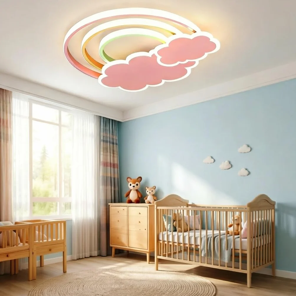 KZT Plafonnier LED Enfant Dimmable Télécommande Nuages Arc-en-Ciel 3000K-6000K