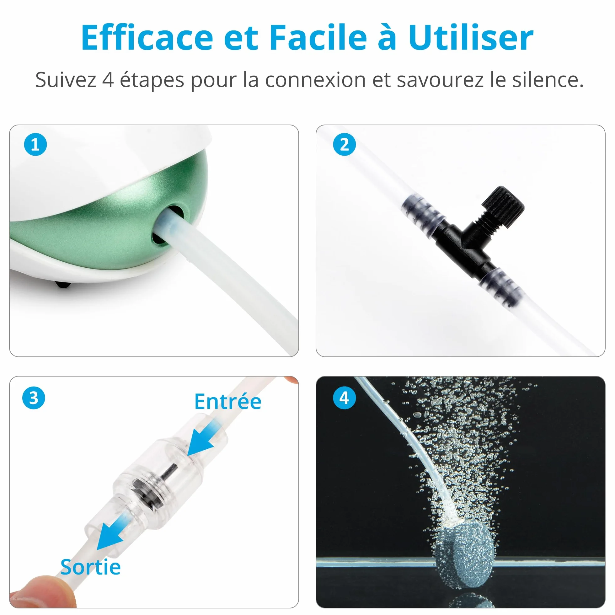 NICREW Pompe à Air Aquarium Ultra-Silencieux 150 L 1,7 W <35 DB avec Pierre à Bulles