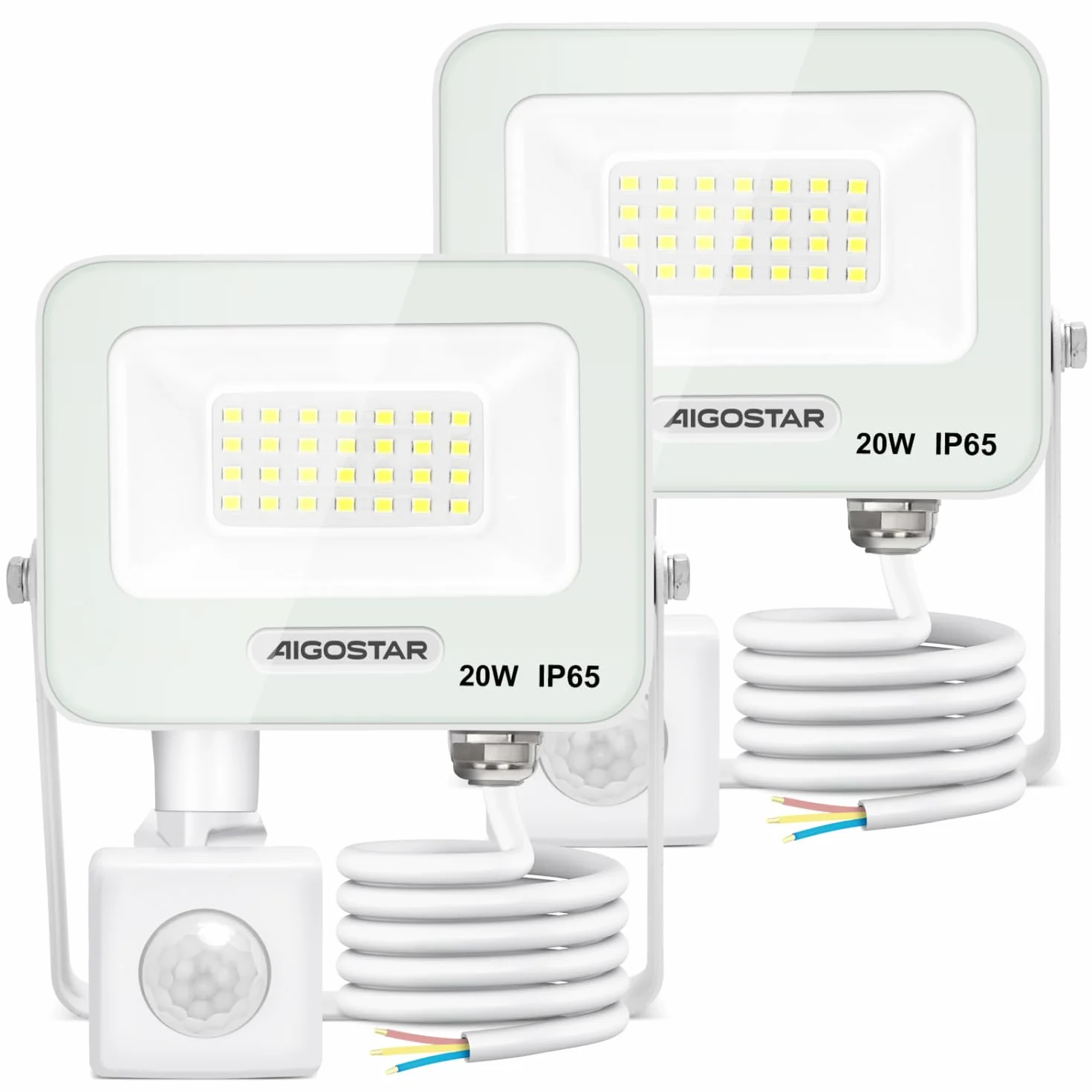 Aigostar 20W Projecteur LED Extérieur avec Détecteur de Mouvement, 1650LM IP65 Blanc Froid 6500K