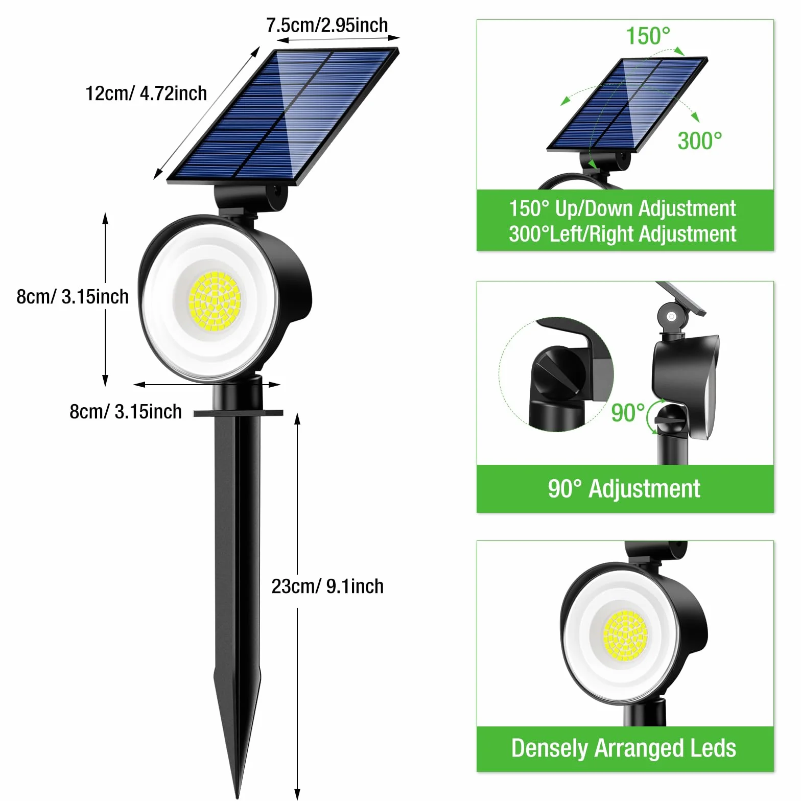 Lampe Solaire Jardin 53 LED 3 Modes Étanche Réglable Extérieur Lot de 4 Blanc Chaud