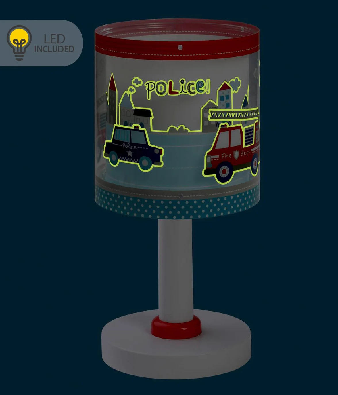 Dalber Lampe de chevet enfant Police Pompiers G4 LED 4 W Bleu