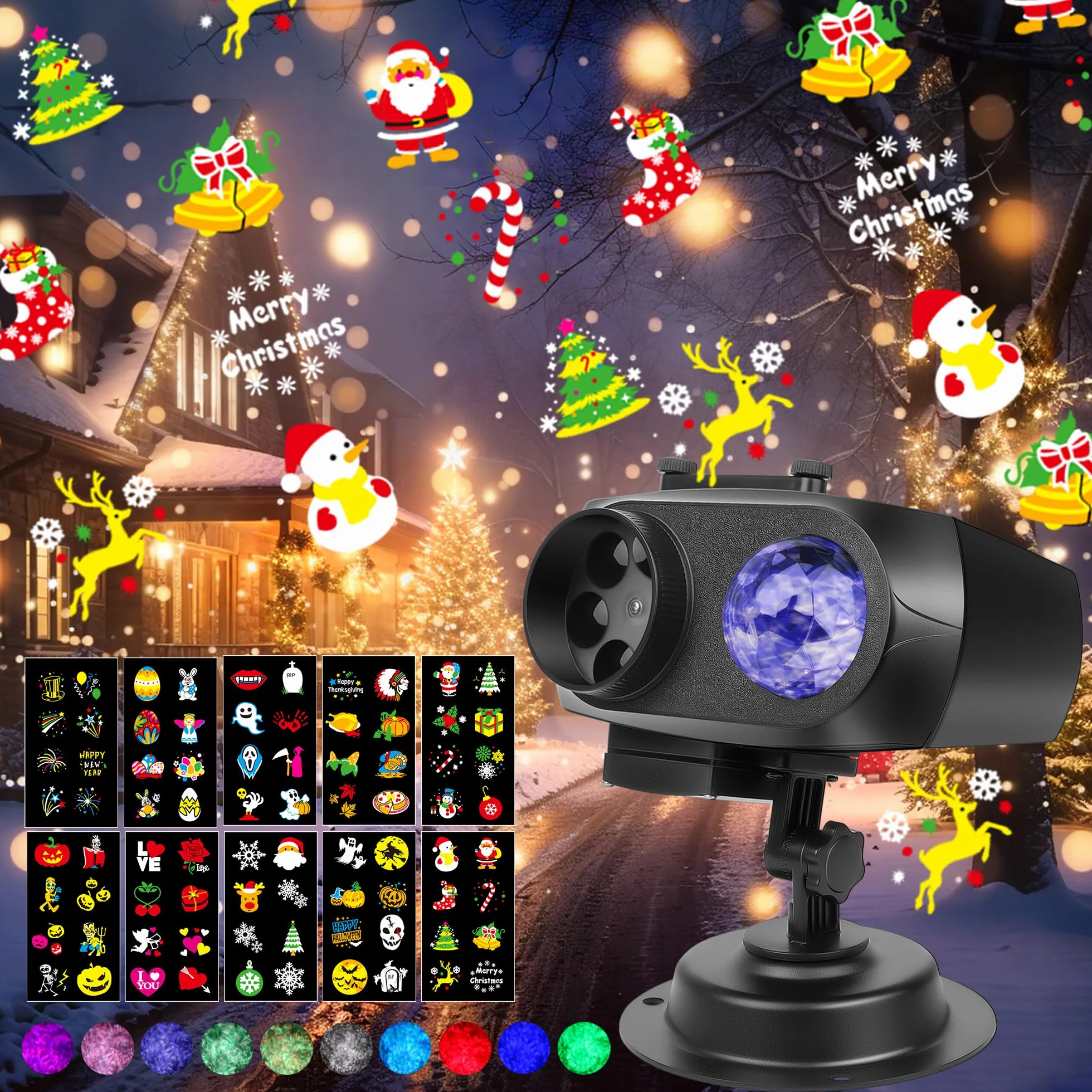 Projecteur LED Noël Extérieur IP67 avec 10 Diapositives 8 Motifs 10 Couleurs Océan