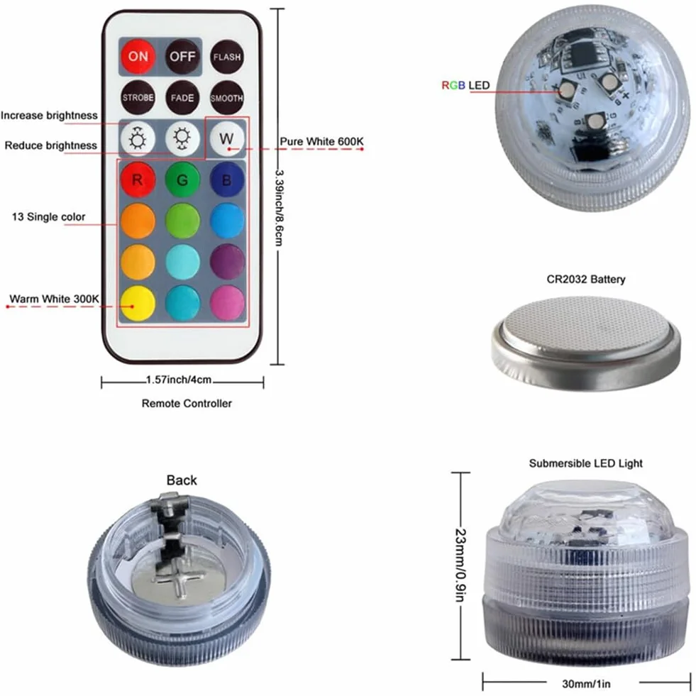 Lampes LED Submersibles RGB avec Télécommande pour Piscine, 2 Pièces