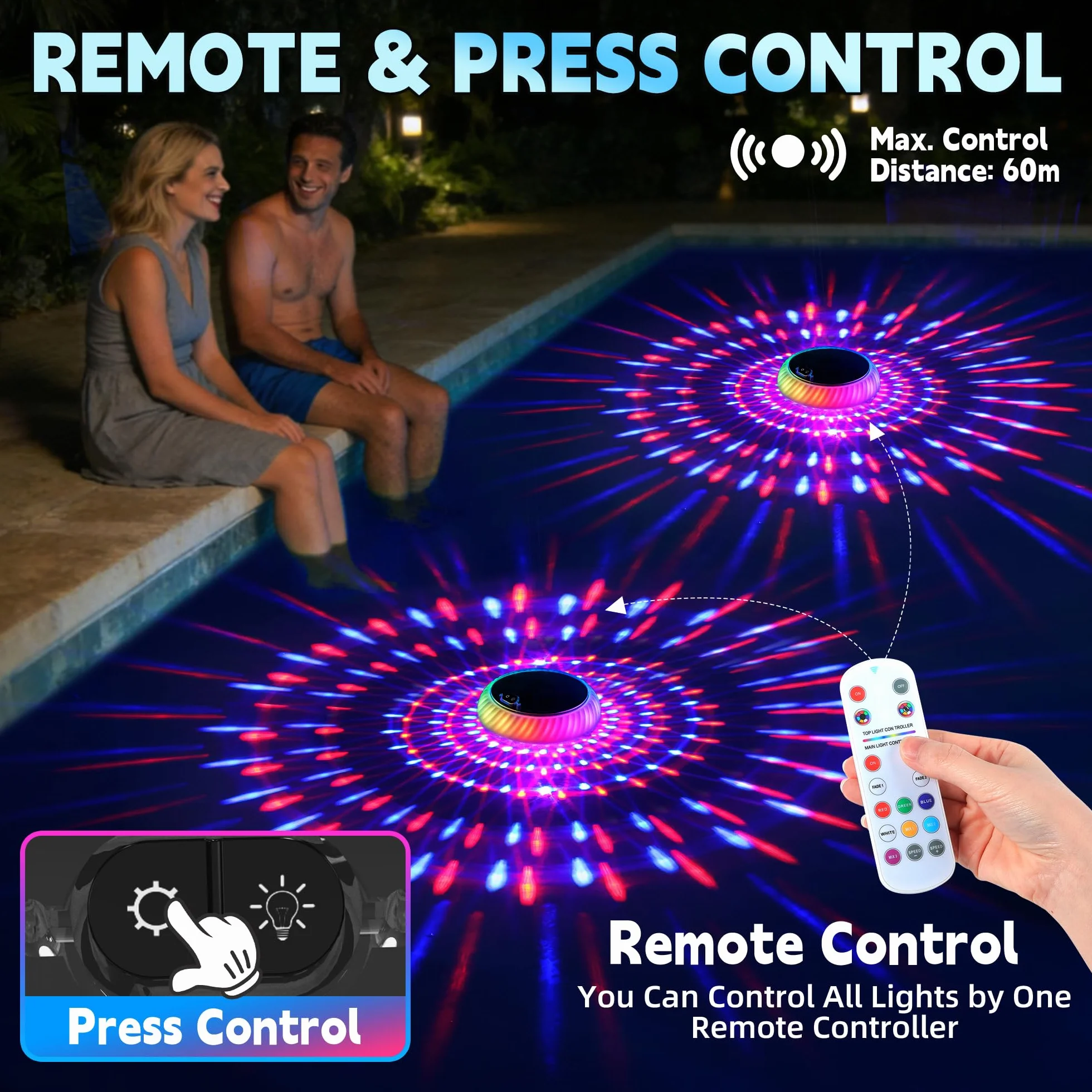 AearKing Lampe Piscine Flottante LED RGB Solaire avec Télécommande IP68