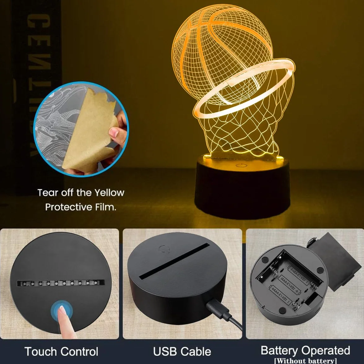 Veilleuse Basketball 3D 16 Couleurs avec Télécommande