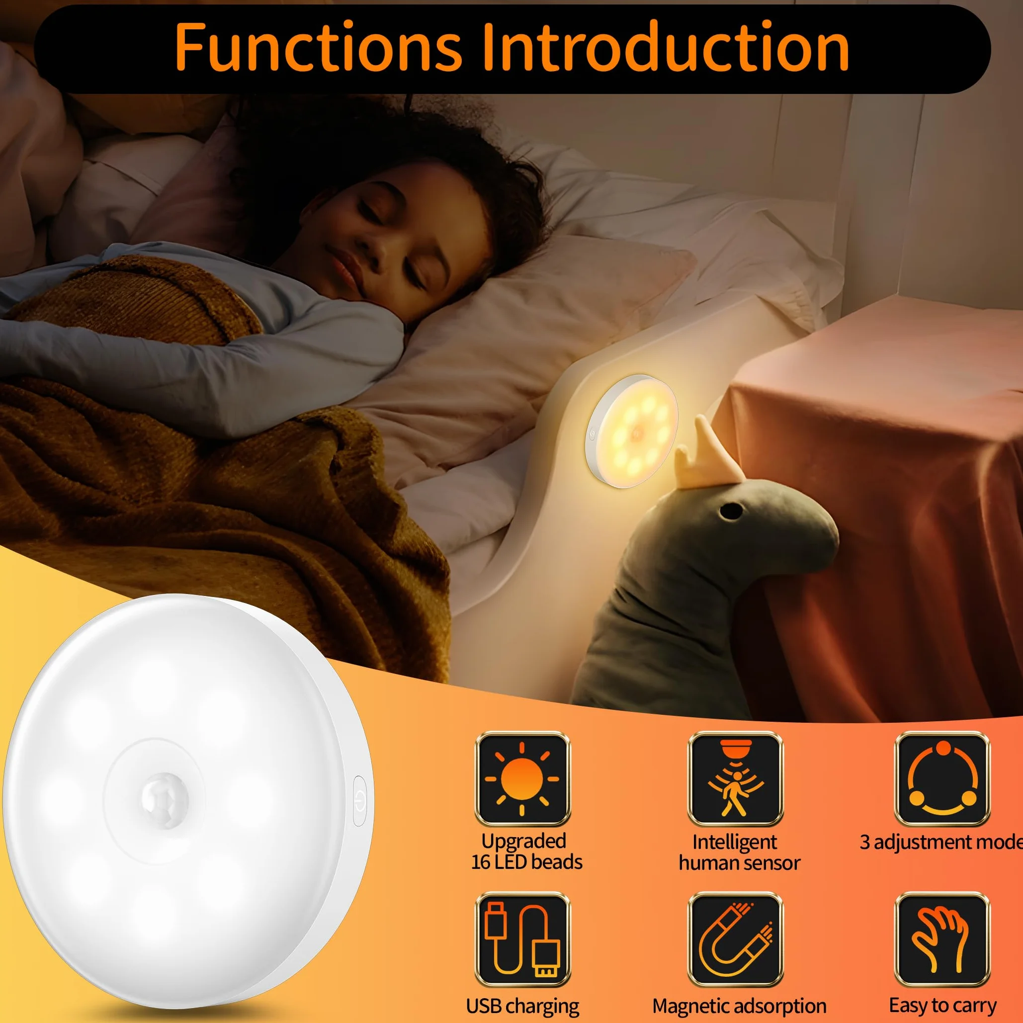 daphomeu 6Pcs Lampe Détecteur de Mouvement Intérieur, Veilleuse pour Couloir Cuisine Escalier Chambre Armoire