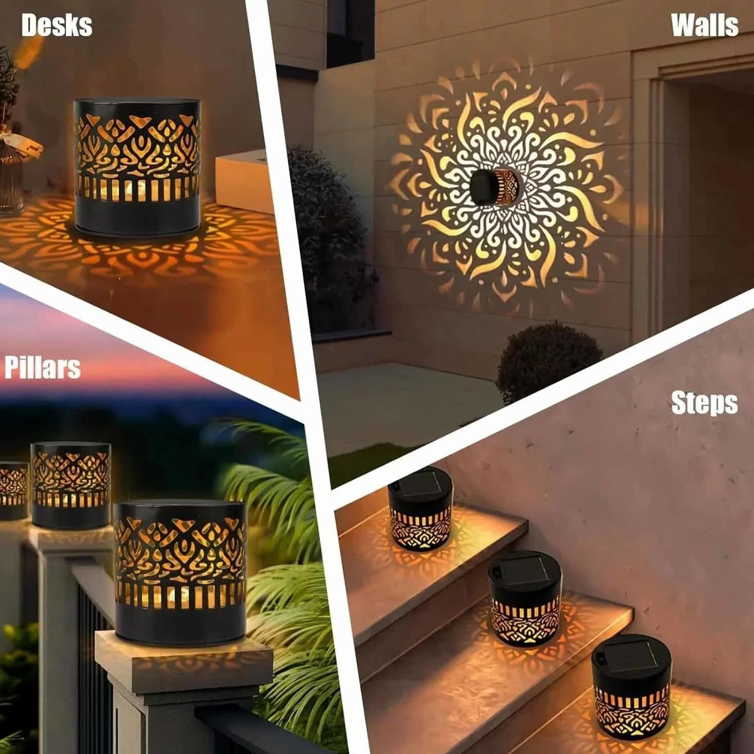 Lampes Solaires Clôture Mandala Métal 2pcs, Lampe Solaire Exterieur Jardin Imperméable Décoration Extérieure