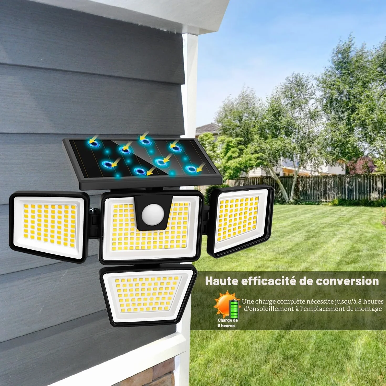 AmeriTop Lumières Solaires Extérieur LED Détecteur de Mouvement 4 Têtes IP65