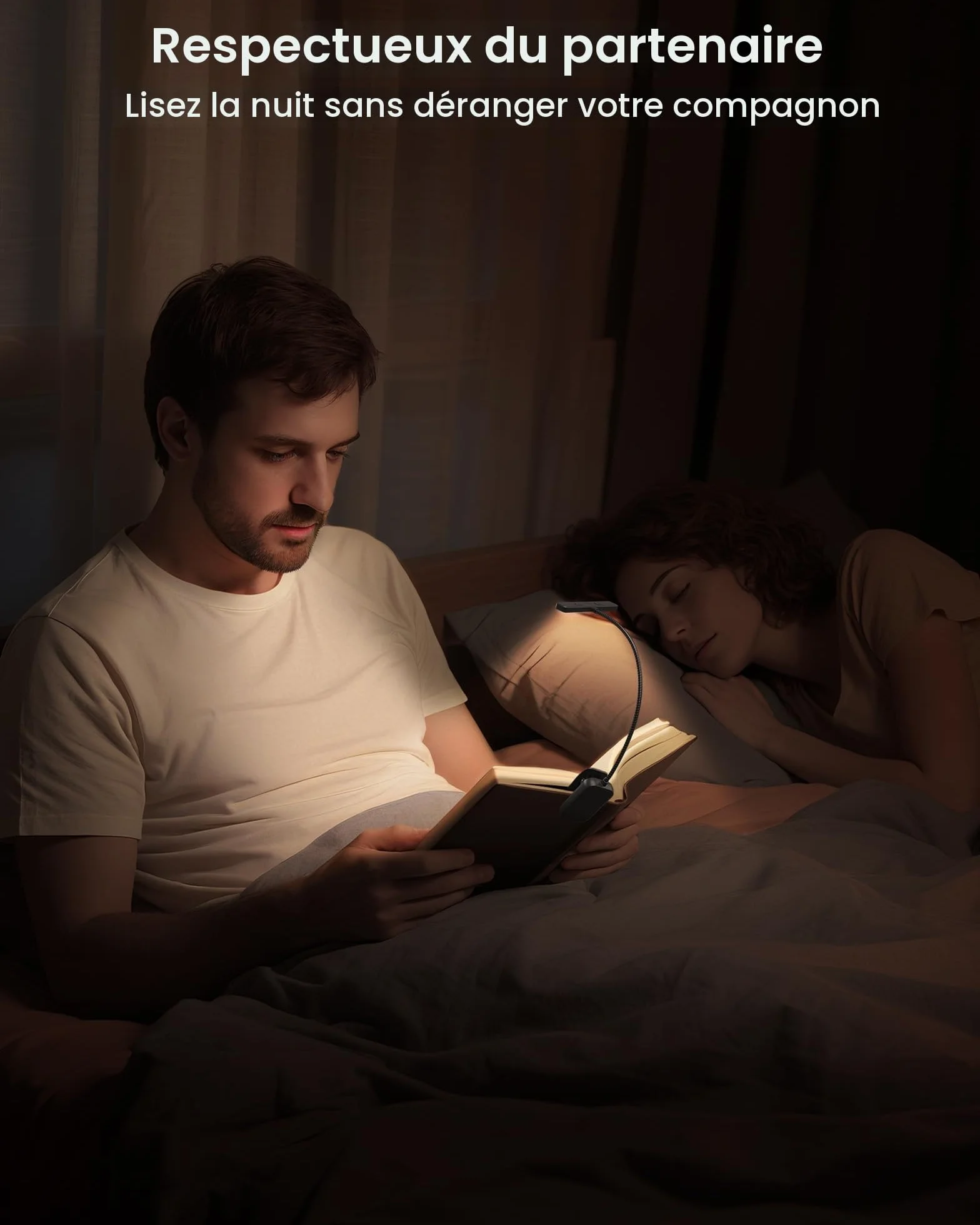 Glocusent Lampe de Lecture 26 LED, Rechargeable USB-C, 5 Luminosités & 5 Couleurs, 360° Cou Flexible, Autonomie 90h