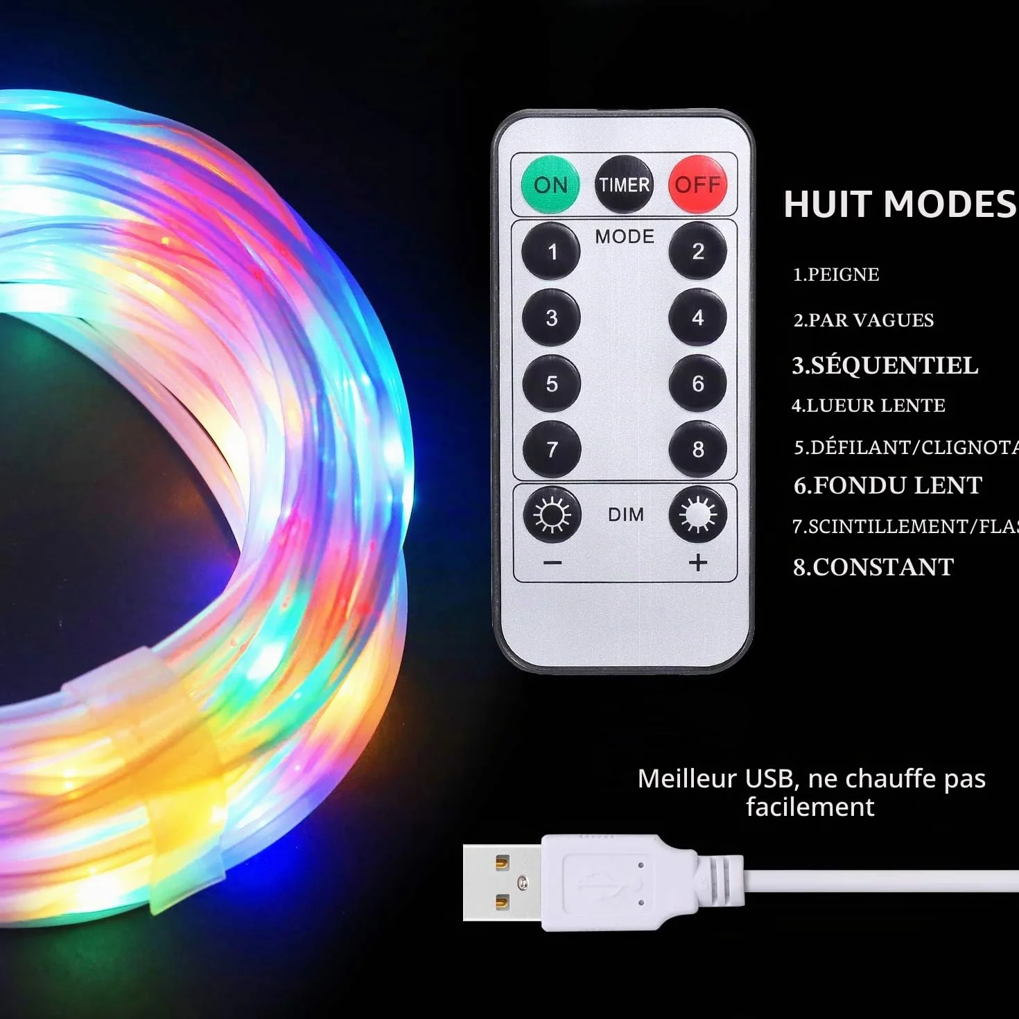 Lumières de corde LED 10M USB 100 LED IP65 Fil de cuivre Fée Décorations Noël