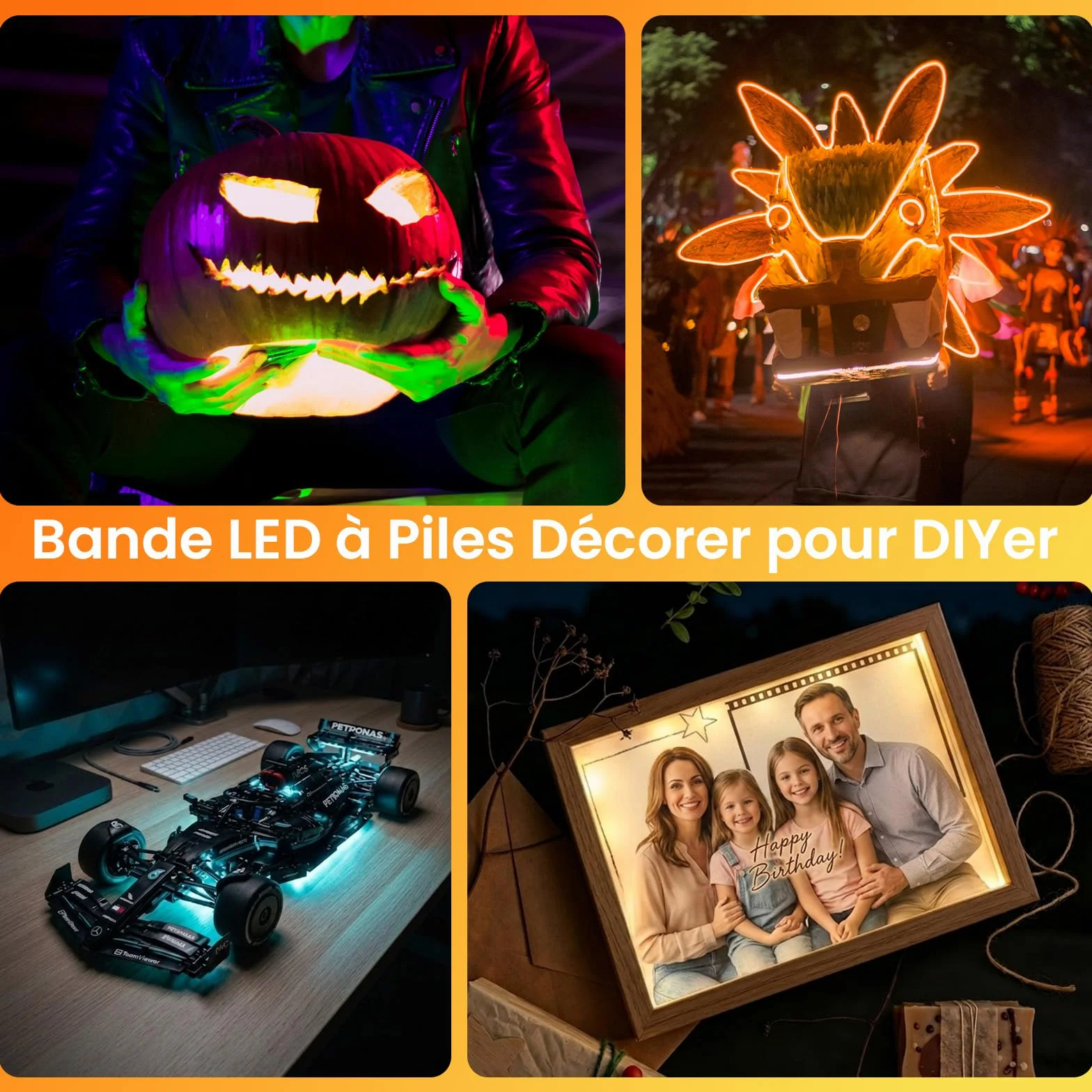 Bande LED à Piles 2M Ruban Lumineux Auto Adhésif Télécommande 24 Touches Dimmable