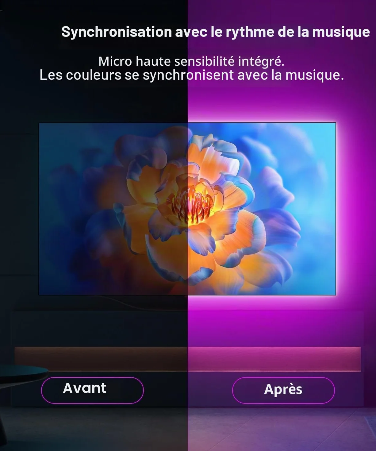 Nexillumi Ruban LED TV RGB Bande Lumineuse LED 4M 55-75 Pouces Musique Sync Bluetooth APP Télécommande USB