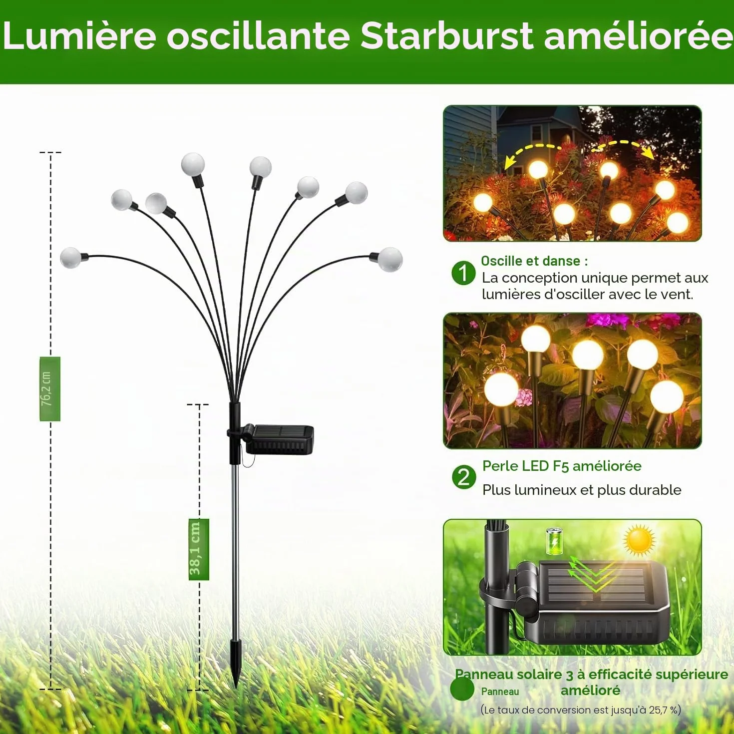 Kizozo Lampe Solaire Jardin 40LED IP65 Étanche Blanc Chaud