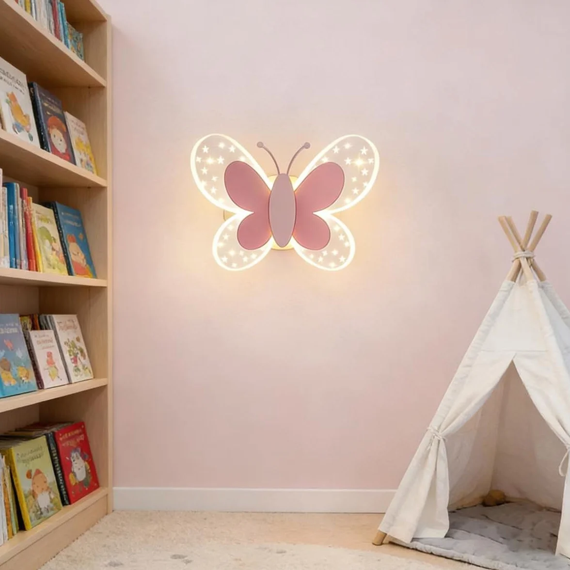 Applique Murale LED 16W Papillon Rose Chambre Enfant