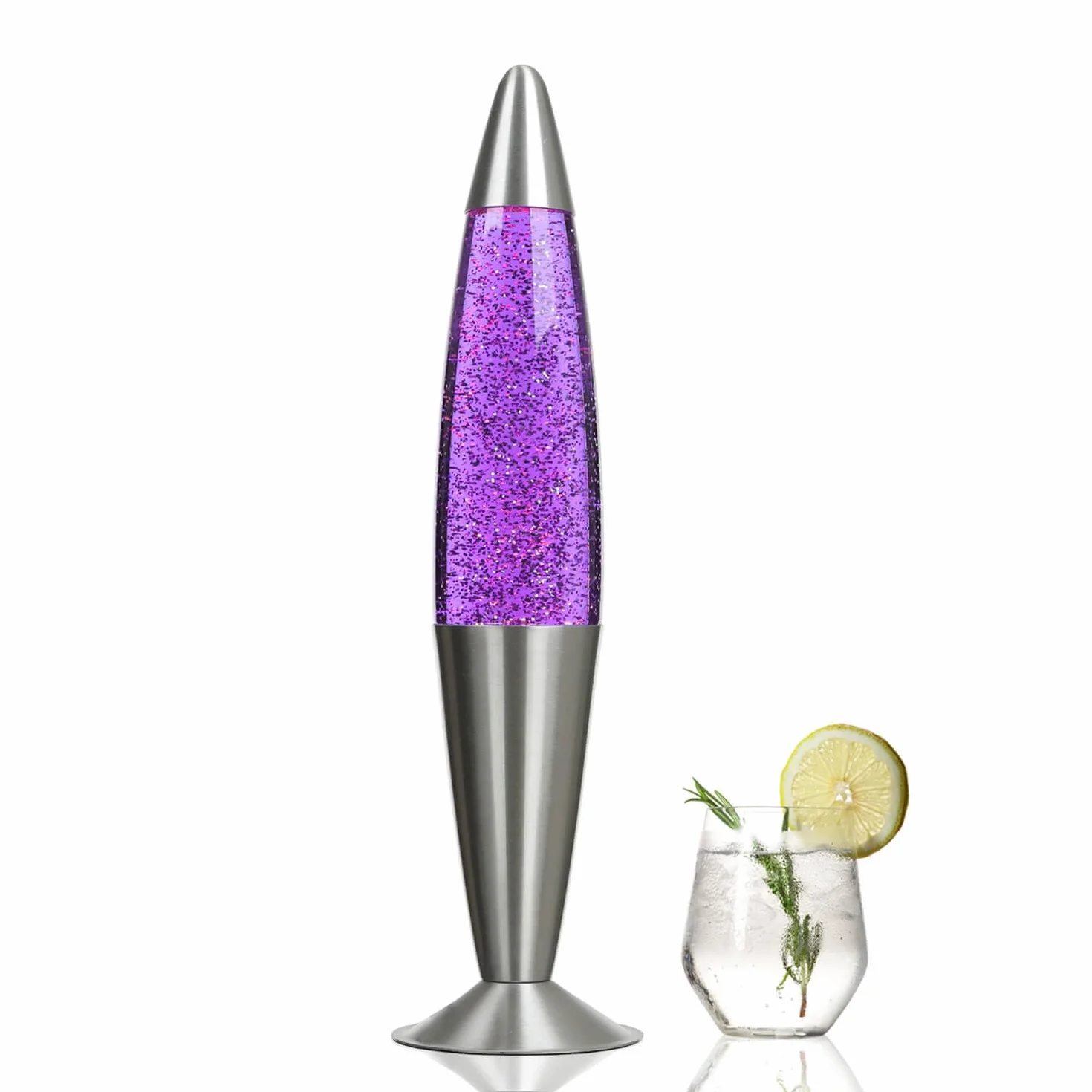 Lampe à lave JENNY argent paillettes H:42 cm G9 ampoules incluses rétro lampe de table