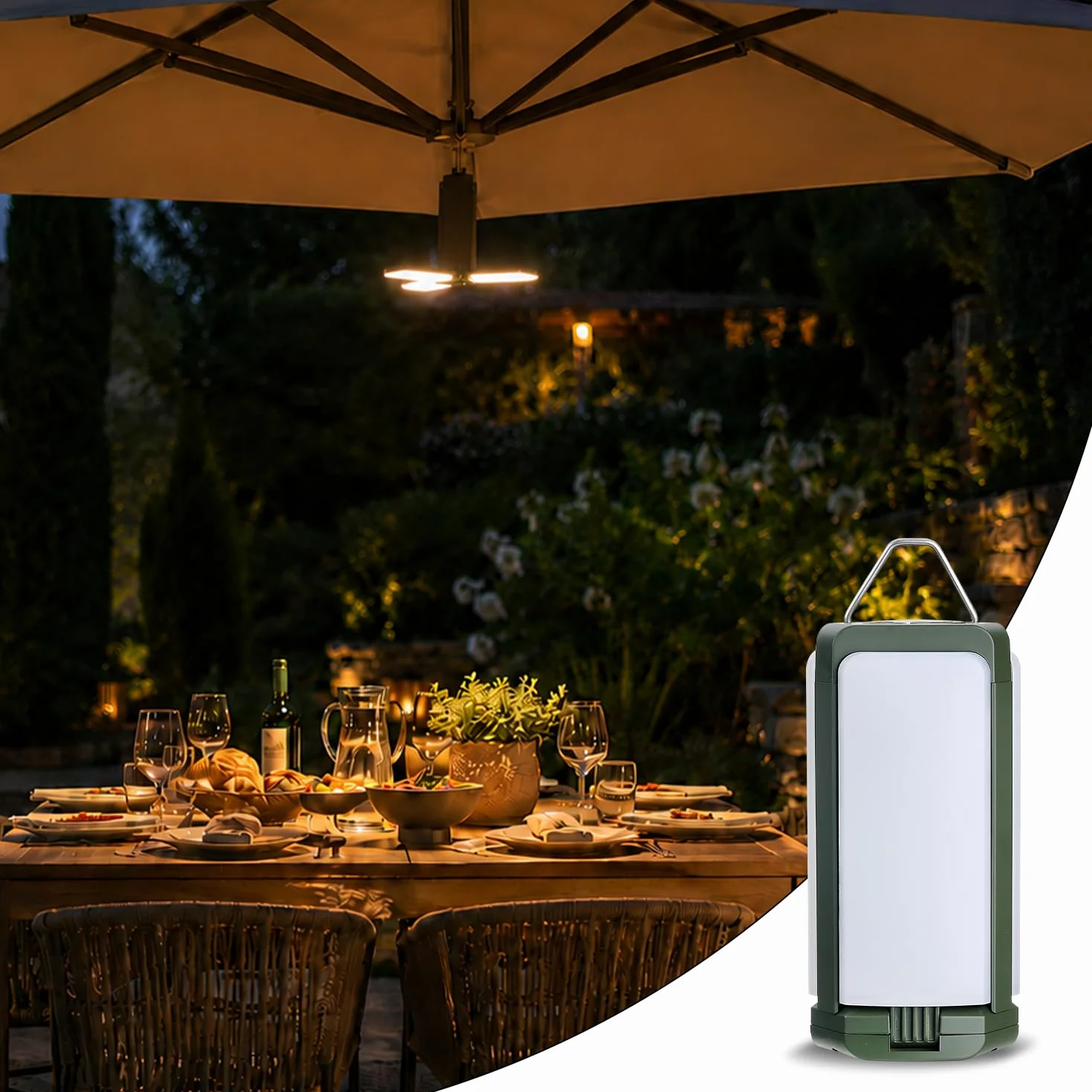 Lampe Parasol LED 500lm Éclairage Extérieur Rechargeable USB Solaire 3 Températures de Couleur Résiste à l'Eau Jardin Terrasse