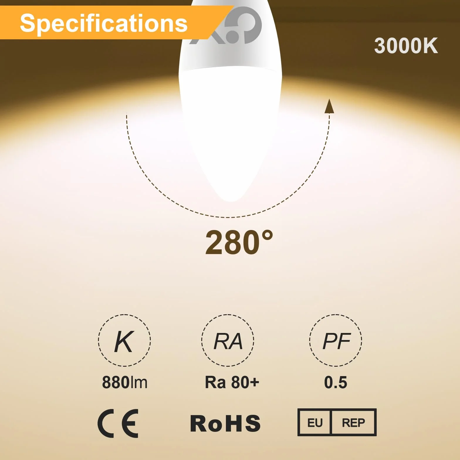 GY Ampoule LED E14 8W 880 lumens 3000K Blanc Chaud C37 Non-Dimmable Lot de 12
