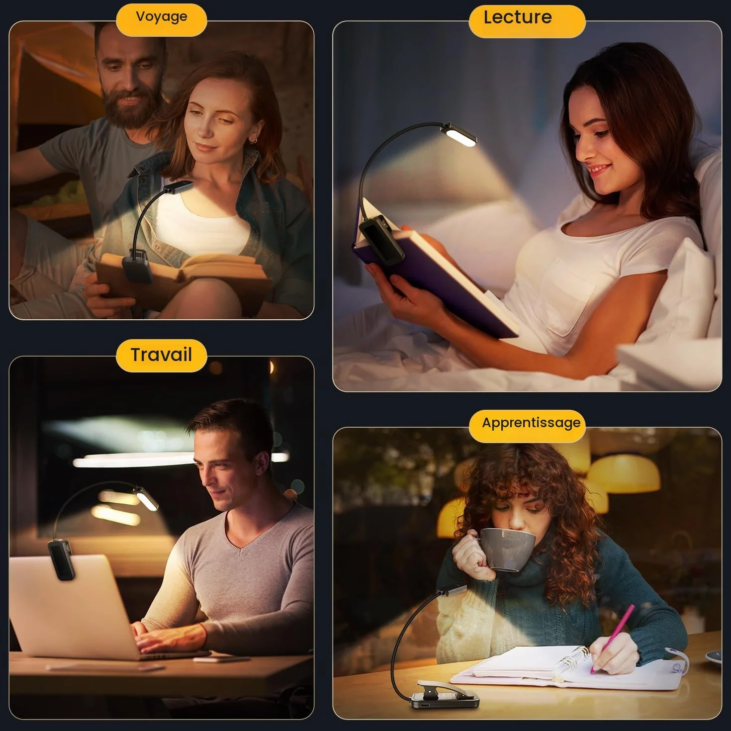 GARITE Lampe de Lecture 10 LED Rechargeable Clip, Gradation 100%-10% 3 Couleurs, Cou Flexible 360°, Lampe Livre Nocturne
