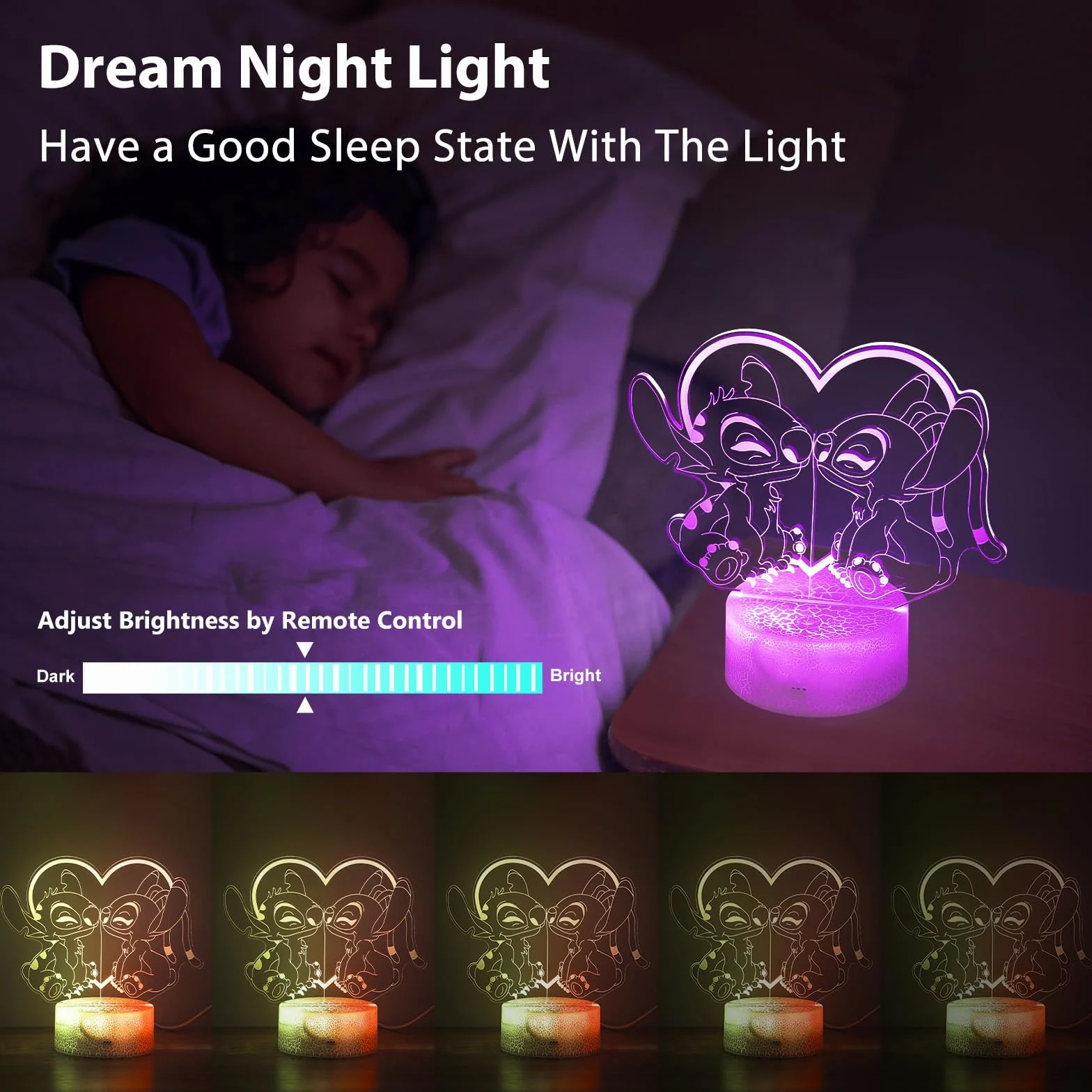 Lampada Stitch 3D LED 32 Couleurs Double Affichage Veilleuse avec Télécommande Smart Touch Décoration Chambre Enfant Cadeau Anniversaire Noël