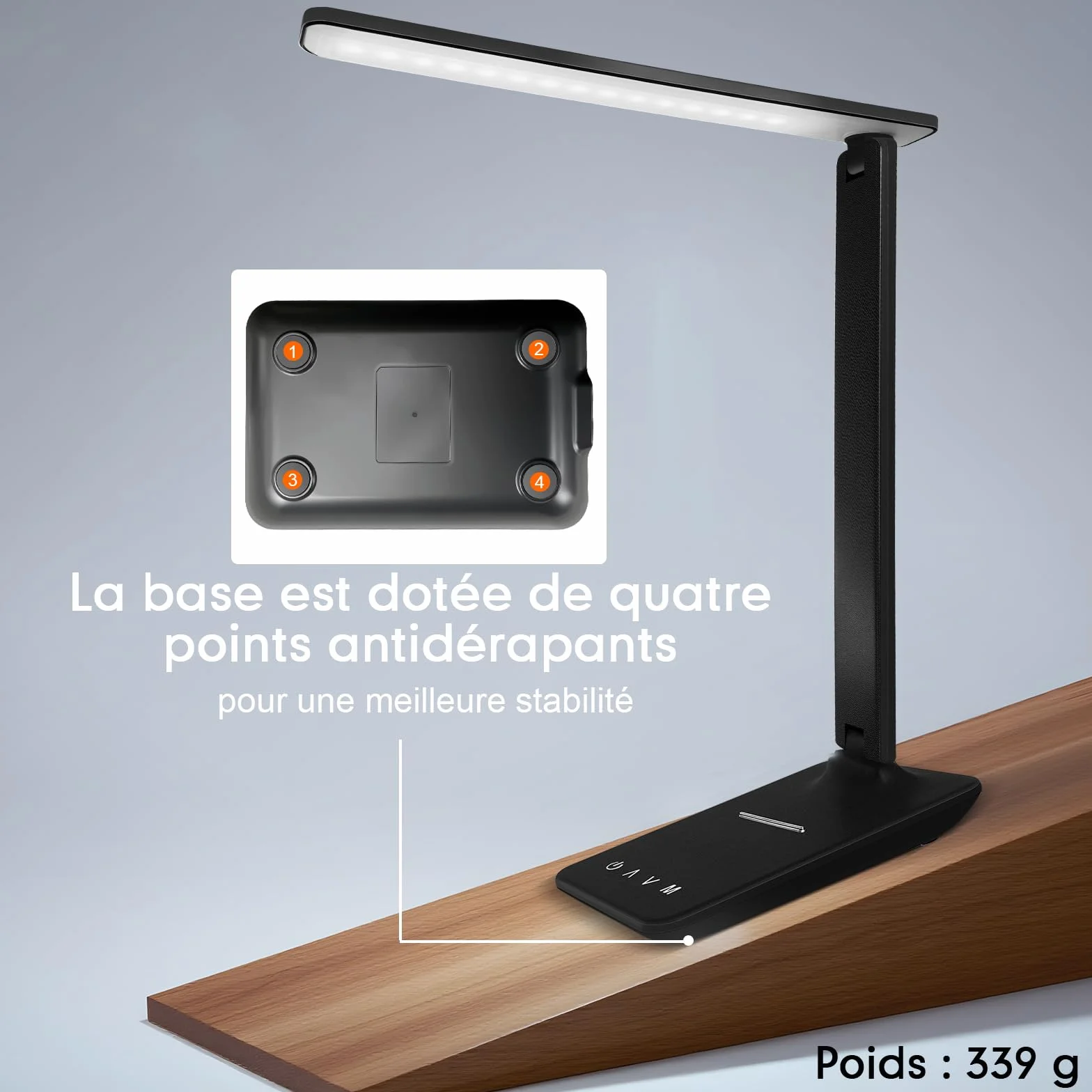 Lampe de bureau LED rechargeable 4000 mAh intensité variable 5 modes 5 niveaux de luminosité