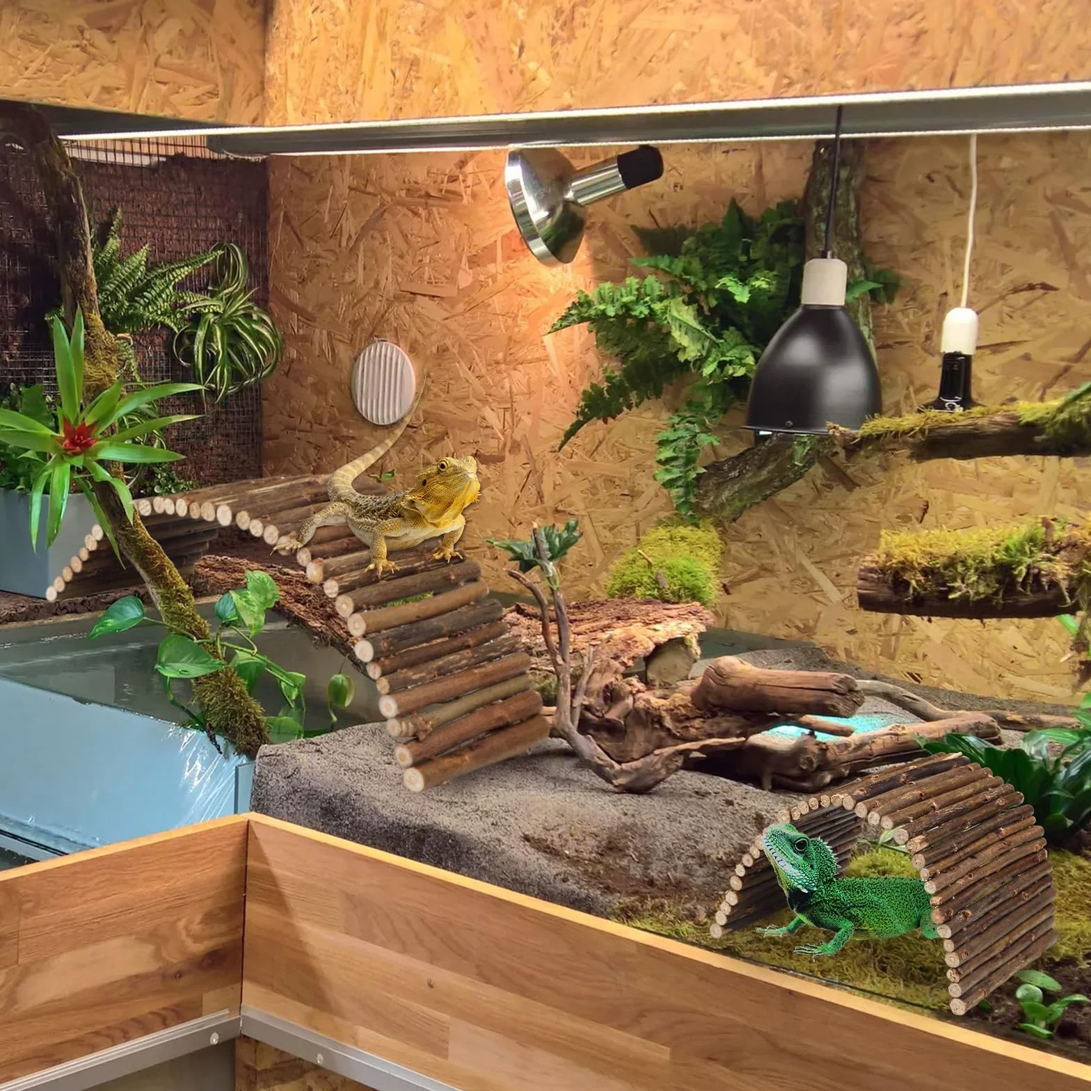 QUOZUO Lot de 2 cachettes en bois pliables pour reptiles