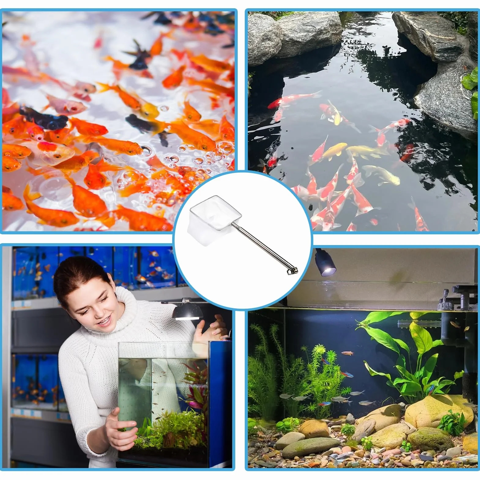 Épuisette Aquarium 8cm Mailles Fines Souples Manche Extensible Acier Inoxydable 40cm