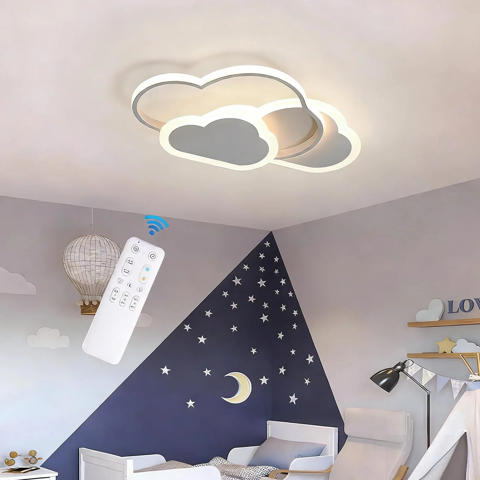 Plafonnier LED Dimmable 32W 42cm avec Télécommande pour Chambre Enfant Salon Blanc