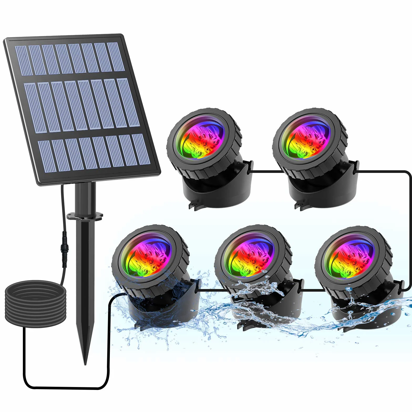 Lampes Solaires de Bassin LED Submersibles RGB IP68 Étanche Extérieur Jardin Piscine (5 Lumières)